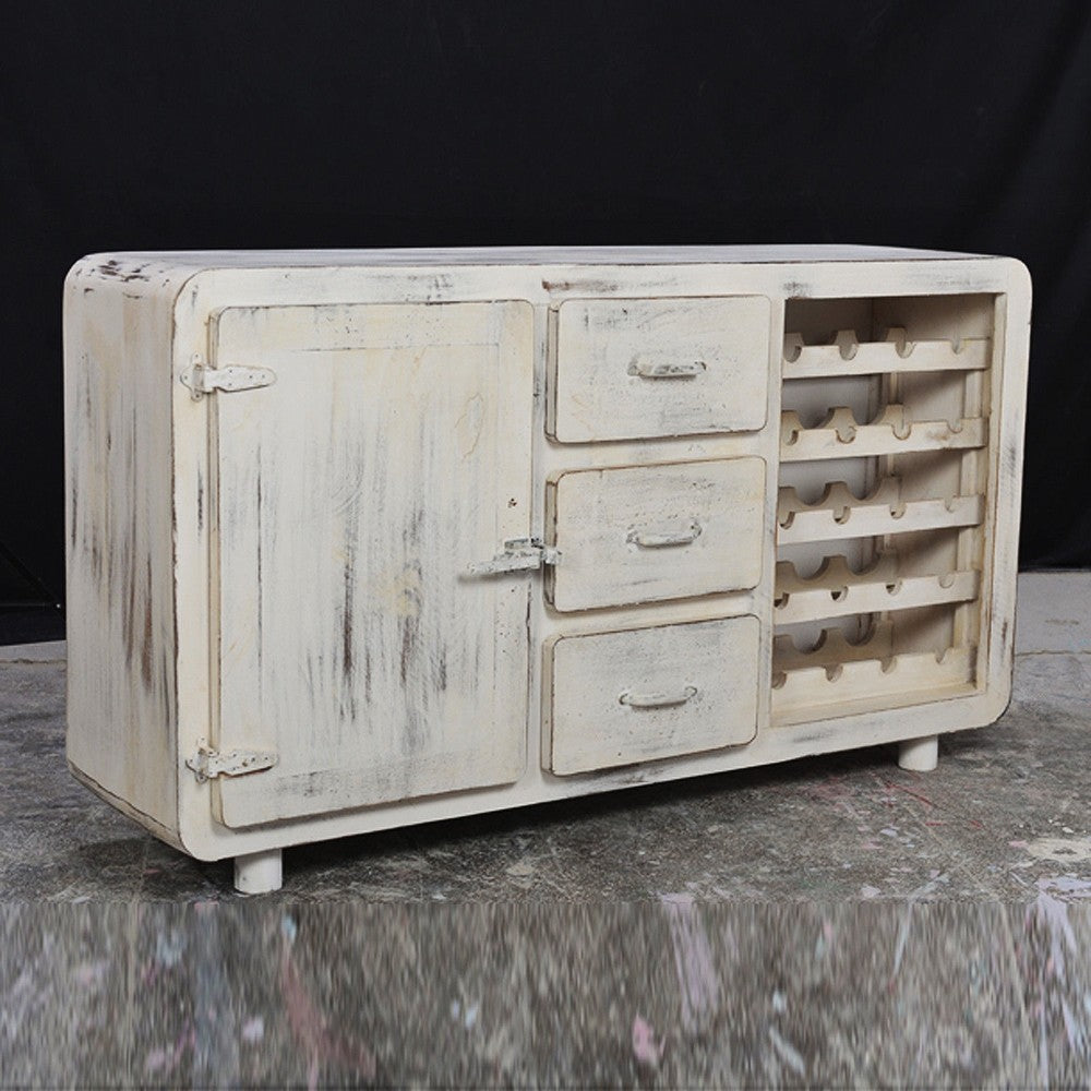 Premium Cromer Mango Wood Sideboard Buffet Hutch with Wine Rack - Large Rustic Kitchen Storage Cabinet for Dining Room & Home Decor - Perfect for Entertaining, Wine Display, and Extra Counter Space
