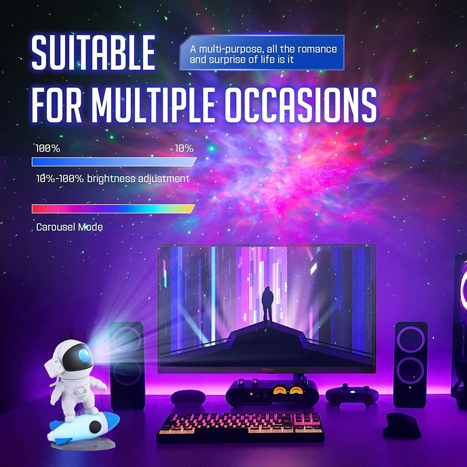 Astronaut Star Projector Galaxy Light - LED Nebula Night Light for Kids & Adults, Remote Control Star Projector with Bluetooth Speaker & White Noise for Bedroom Decor | Perfect for Nursery, Meditation & Relaxation