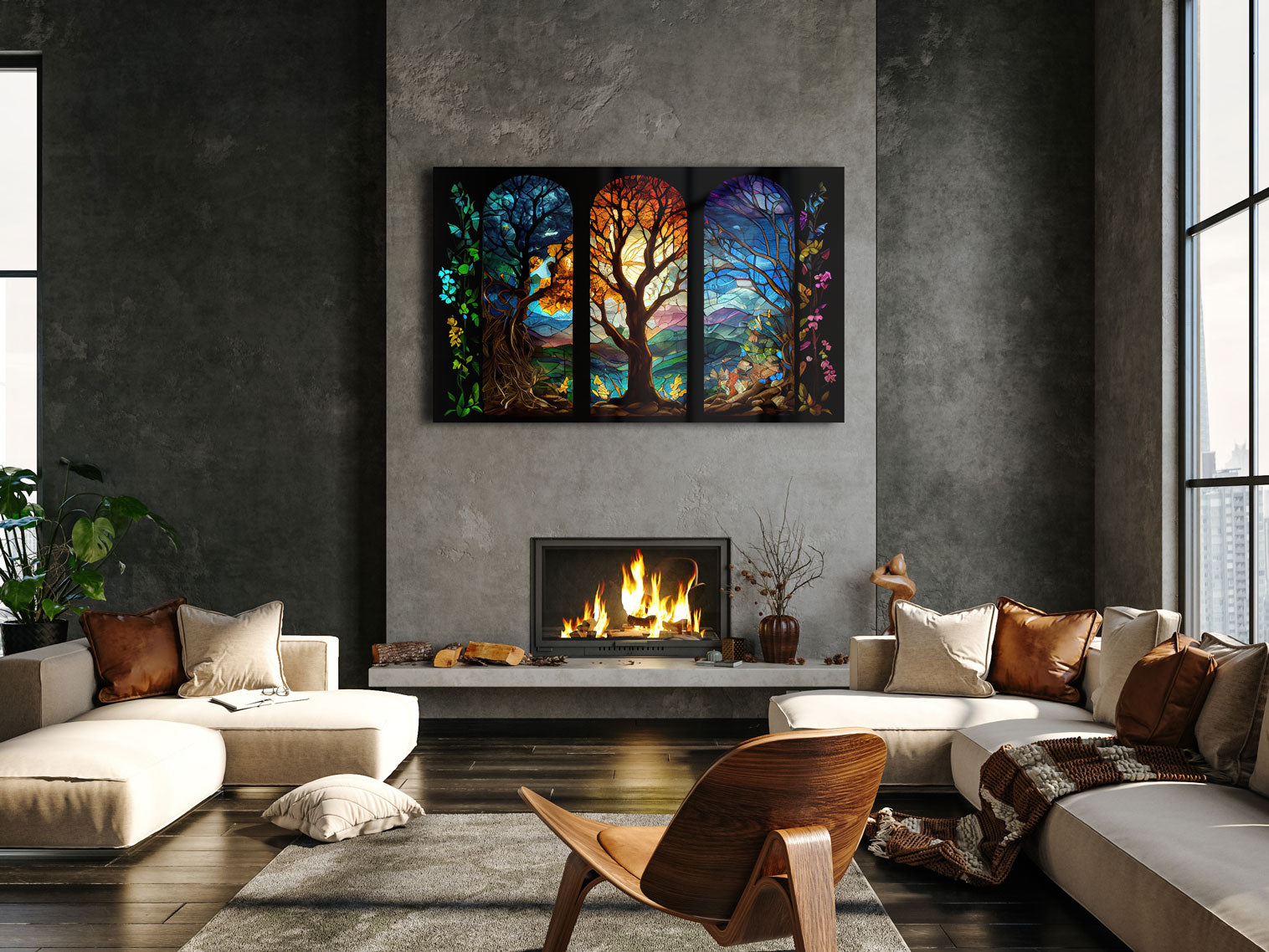 Magical Forest Stained Glass Window Film - Self-Adhesive Decorative Privacy Film for Home & Office Windows - Perfect for Living Rooms, Bedrooms, and Office Spaces