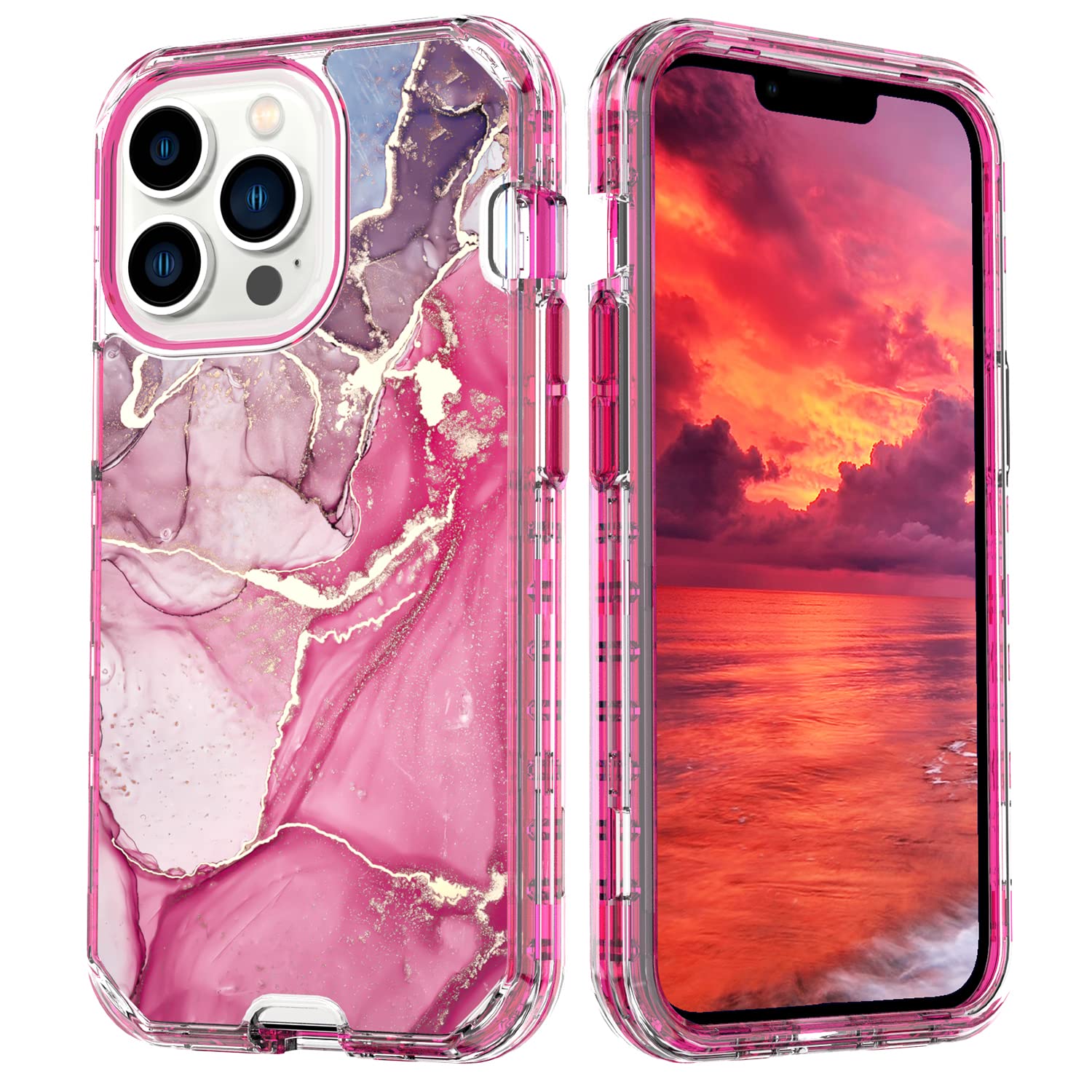 Losin iPhone 13 Pro Max Case (6.7 inch) - Luxury Marble Glitter Protective Cover with Shockproof Design | Fashionable 3-in-1 Phone Case for Women & Girls | Perfect for Daily Use, Work, and Special Occasions