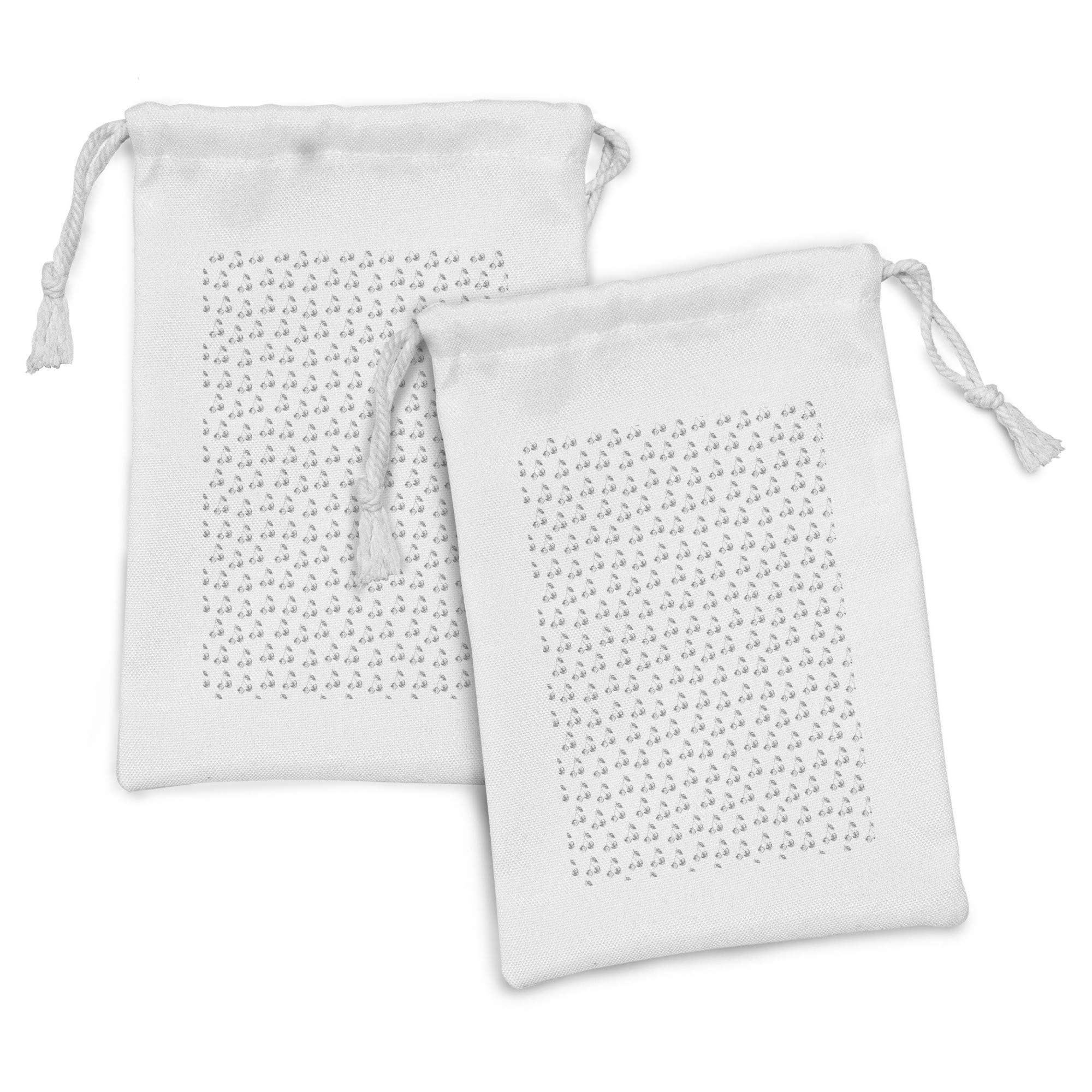 Ambesonne Hand-Drawn Sketch Fabric Pouch Set of 2 - Cherry Doodle Design on Plain Background, 9
