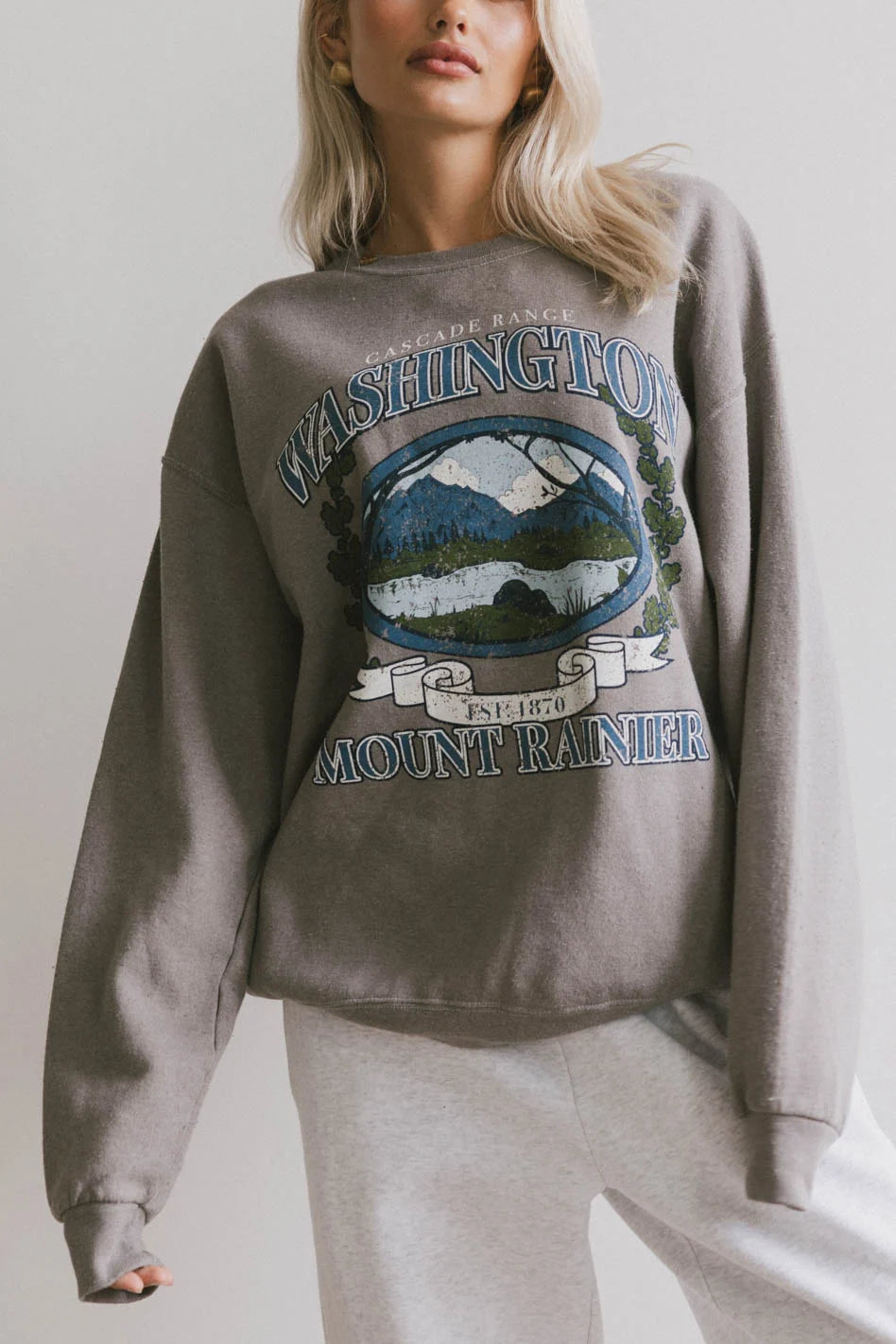 Mount Rainier Grey Crewneck Sweatshirt - Cozy & Stylish Pullover for Outdoor Adventures & Casual Wear - FINAL SALE