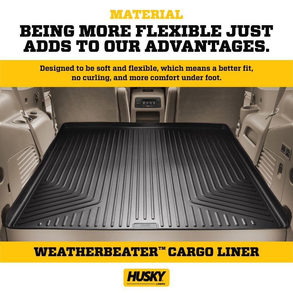 Husky Liners Weatherbeater Cargo Liner for 2022-2025 Infiniti QX60 & Nissan Pathfinder | 2nd Row Back Protection | Foldable Design with 3rd Row Access | 1-Piece Black Car Trunk Mat (25701) | Perfect for Road Trips, Grocery Hauling & Pet Transport