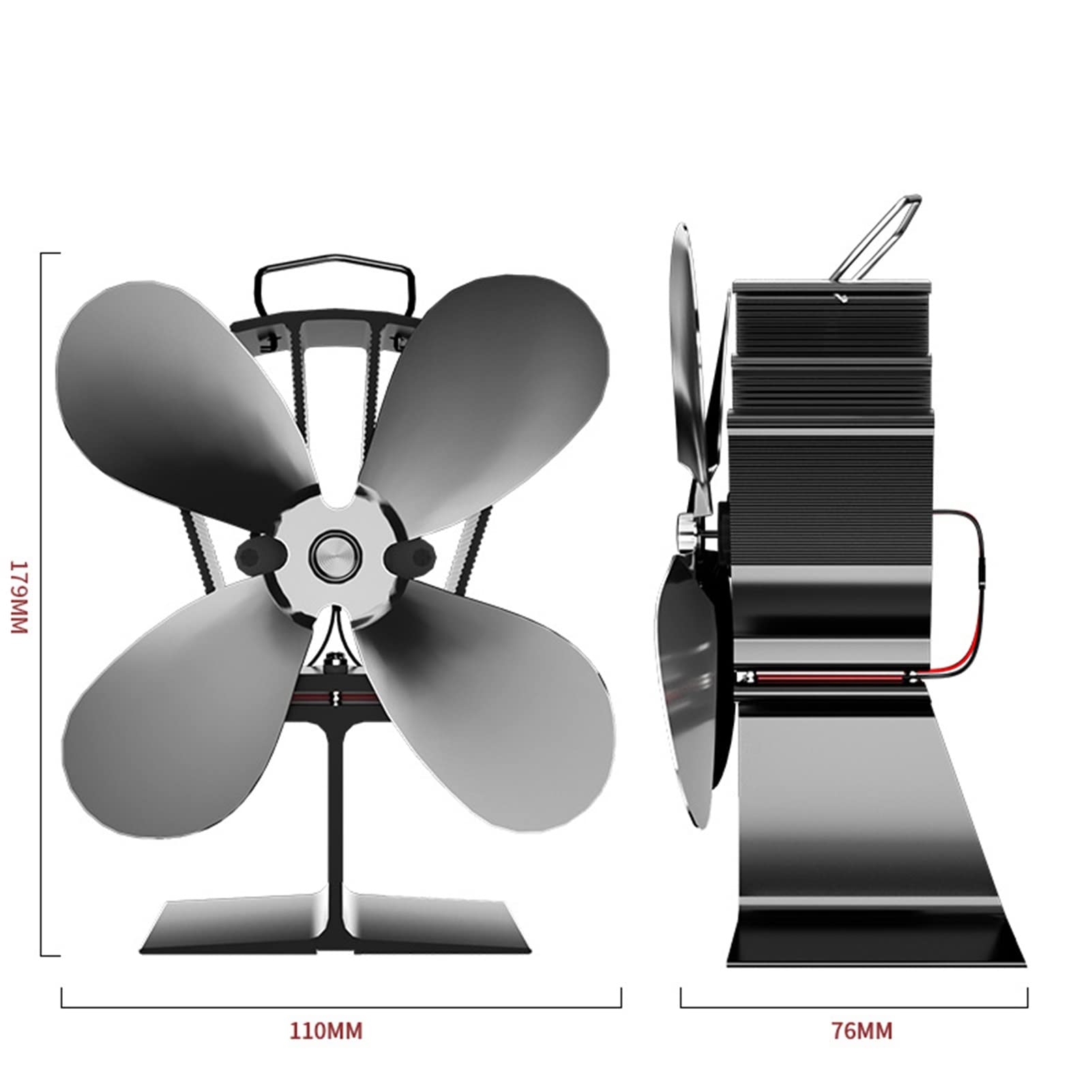 DYK&NX 4-Blade Silent Heat Powered Stove Fan - Large Airflow Wood Burner Fan for Fireplace, Log Burner & Stove - Eco-Friendly Heating Accessory for Home, Cabin & Camping Use