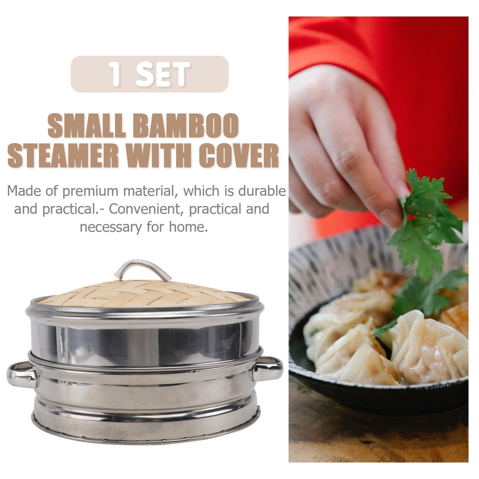 Premium Stainless Steel Steamer Set - 18cm Bamboo & Metal Food Steamer Basket with Lid for Eggs, Fish & Vegetables | Durable Kitchen Steamer Rack for Home & Restaurant Use | Perfect for Asian Cooking, Healthy Meal Prep & Professional Chefs