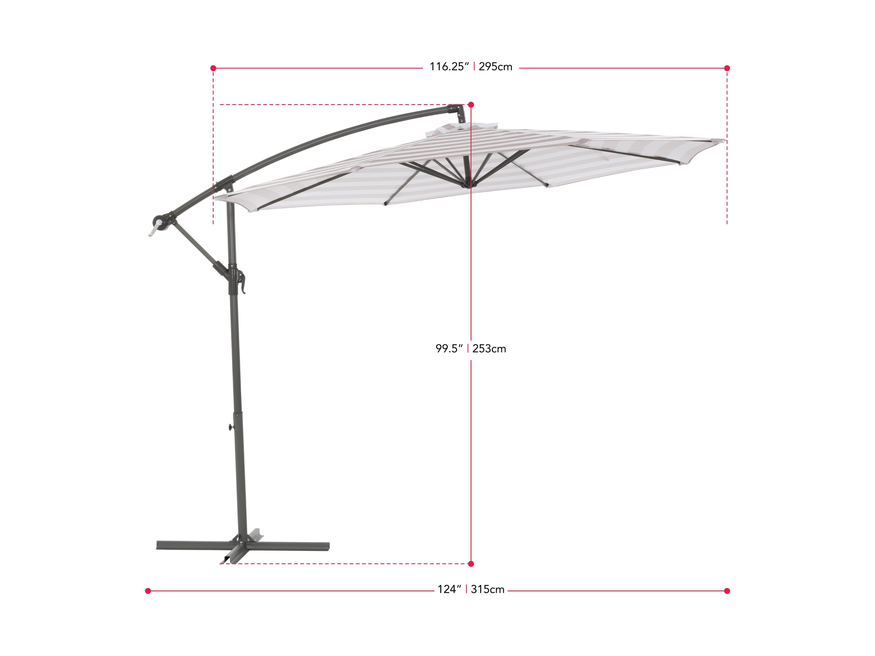 10ft Striped Offset Umbrella in Taupe and White - Perfect for Patio, Poolside, and Outdoor Dining Areas