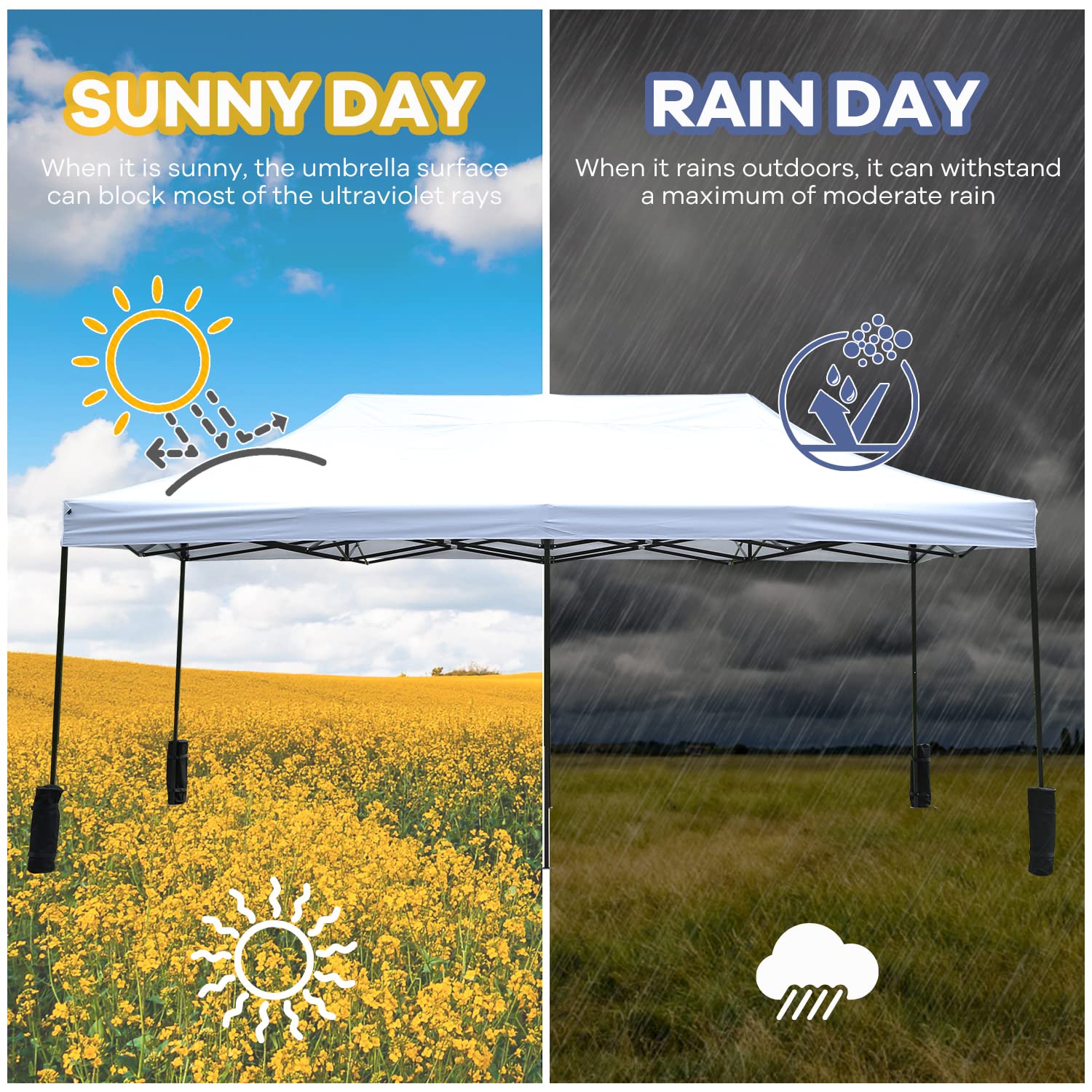 10x20 Pop Up Canopy Tent - Portable Instant Sun Shade Gazebo with Carry Backpack for Outdoor Events, Weddings, Camping & Picnics | Easy Setup Party Shelter for Garden, Beach & Backyard Gatherings (White)