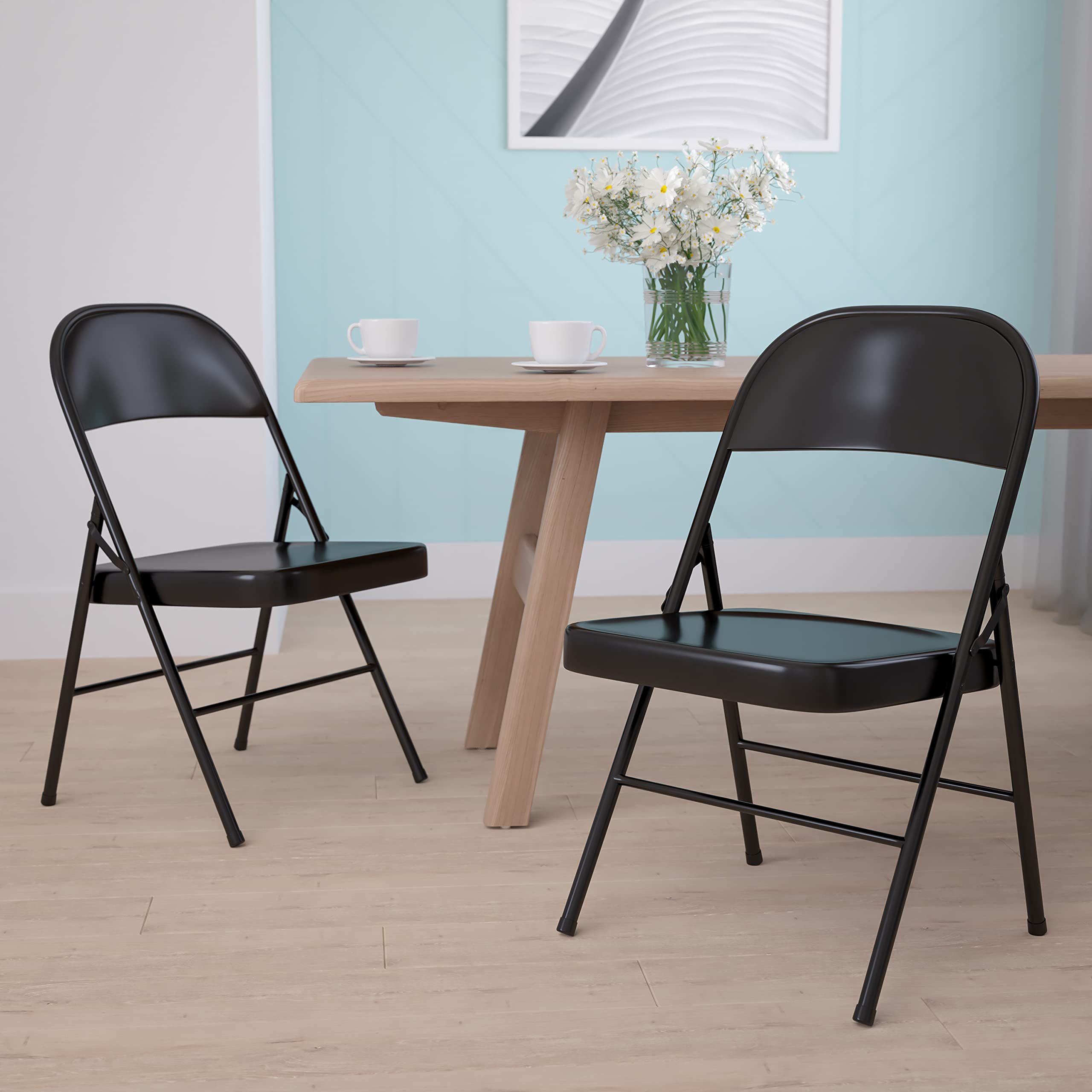 2 Pack Heavy Duty Black Metal Folding Chairs with Double Bracing - Sturdy & Portable for Outdoor Events, Parties, Camping, and Home Use