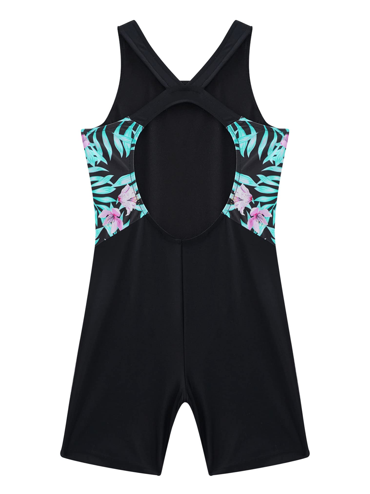 Women's One Piece Sports Swimwear - Athletic Romper Shorts with Hollow Out Back - Tankini Bathing Suit for Swimming, Beach Volleyball & Summer Workouts
