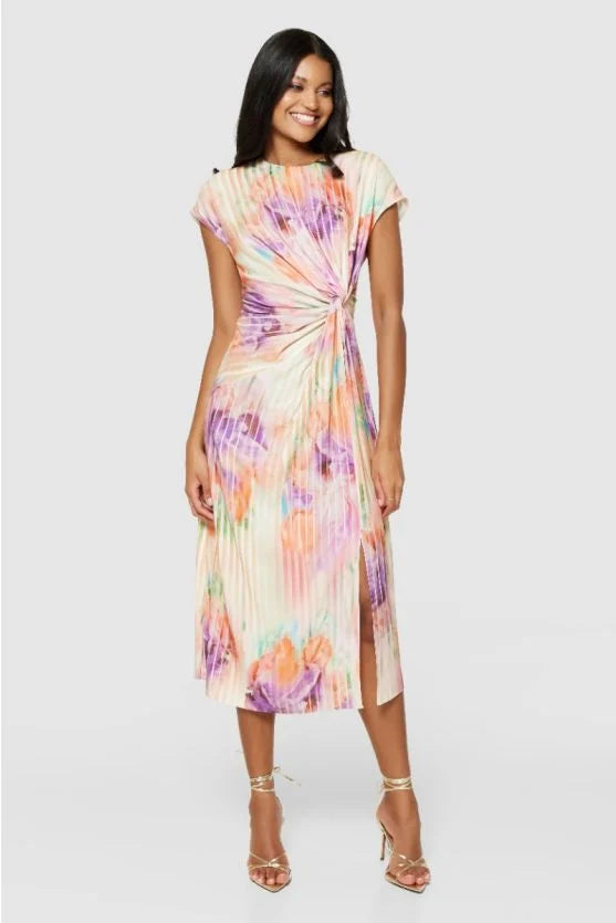 Elegant Christine A-Line Twist Midi Dress in Lilac - Perfect for Weddings, Cocktail Parties & Summer Events