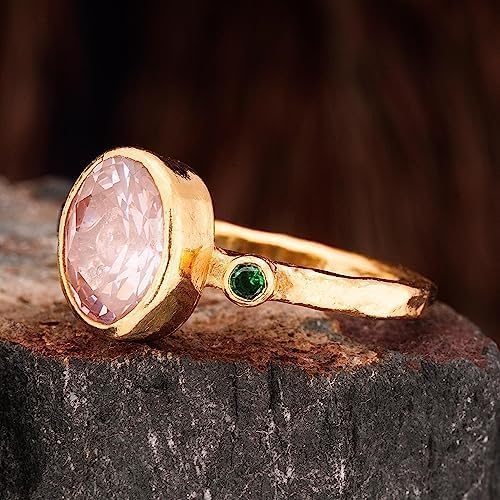 Elegant Pink Quartz Ring for Women - 925 Sterling Silver Oval Rose Quartz Jewelry with 24K Gold Plating | Perfect for Valentine's Day, Anniversary Gifts & Everyday Wear