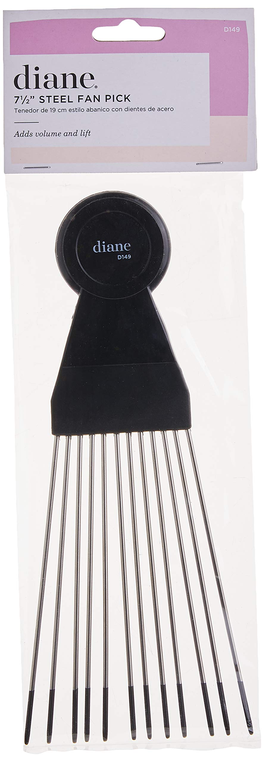 **Diane Fan Pick Comb - Large Black Hair Comb for Styling & Detangling - Perfect for Curly, Thick, and Long Hair (D149)**