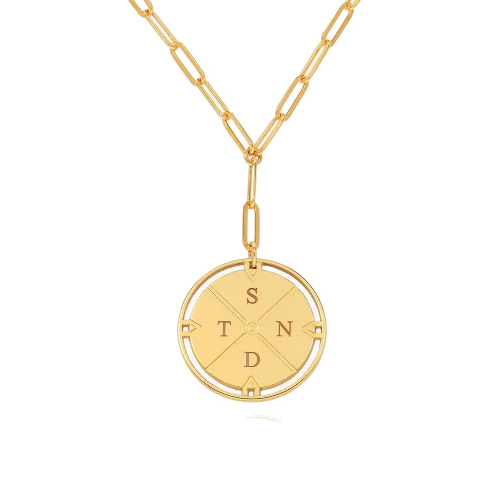 Oak & Luna Engraved Compass Necklace with Diamond - Personalized Initial Pendant Jewelry for Women - Birthday, Mother's Day, Christmas Gift - Perfect for Travel Lovers & Special Occasions