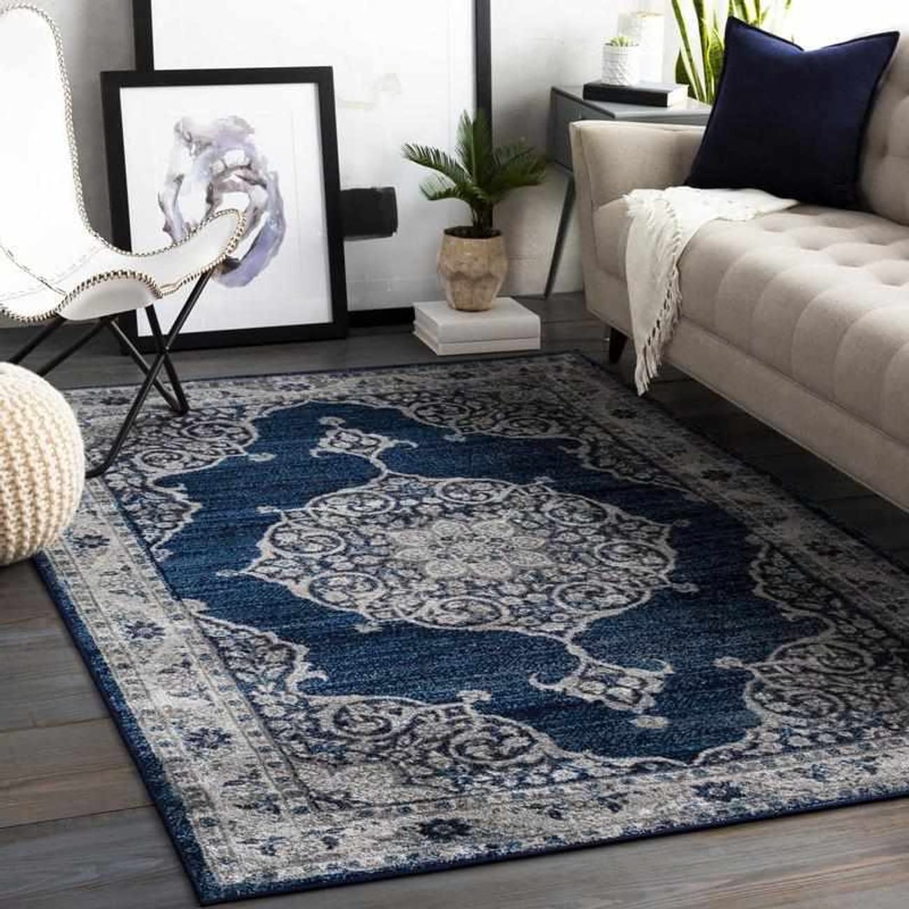 Mark&Day 5x7 Tergracht Traditional Navy Area Rug - Soft Blue & White Carpet for Living Room, Bedroom, Kitchen - Non-Slip & Durable (5'3