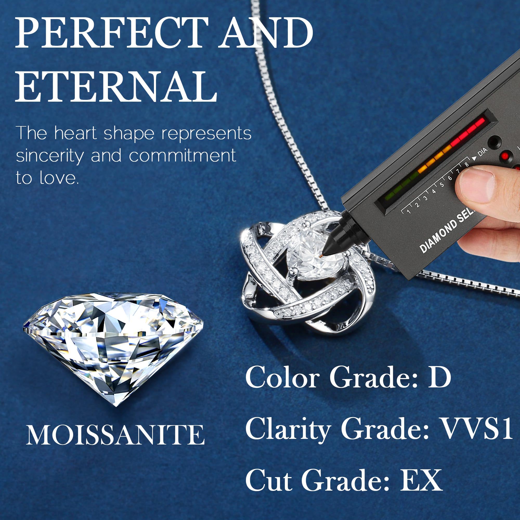 Moissanite Necklace for Women 1-3ct D Color VVS1 - Sterling Silver Love Knot Pendant for Anniversary, Birthday & Gifts