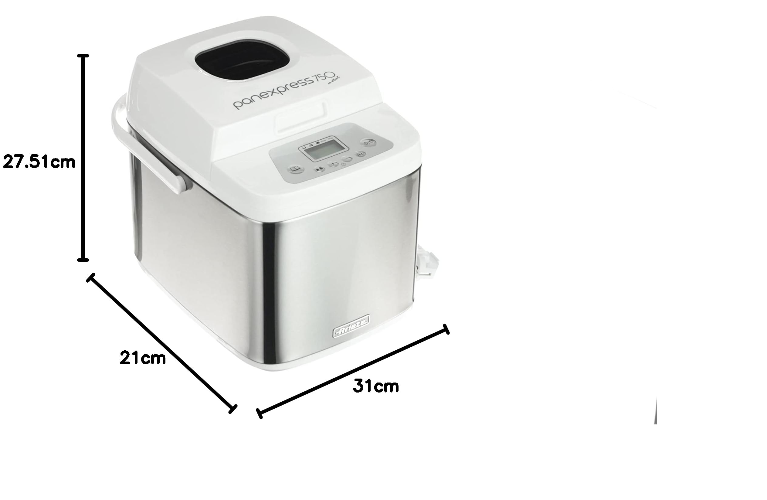Ariete 132 Panexpress 750 Bread Maker Machine - 500W, LCD Display, 19 Programs, 3 Browning Levels, Silver - Perfect for Home Baking, Fresh Bread & Gluten-Free Recipes