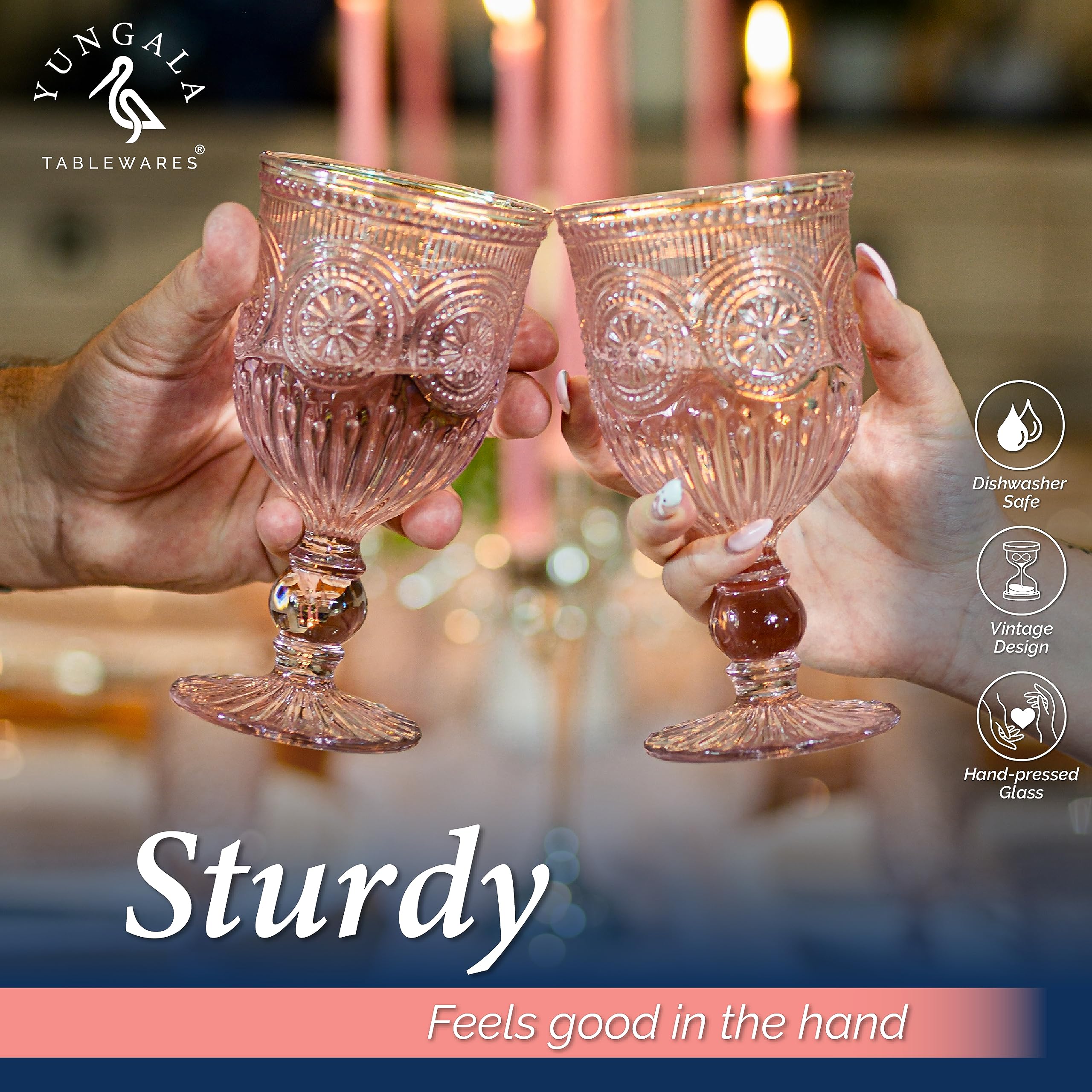 Yungala Pink Glassware Set - 4-Piece Pink Wine Glasses, Highball Glasses & Small Cups with Sunflower Embossing - Elegant Purple Glassware Collection for Wine Tasting, Cocktail Parties & Home Decor