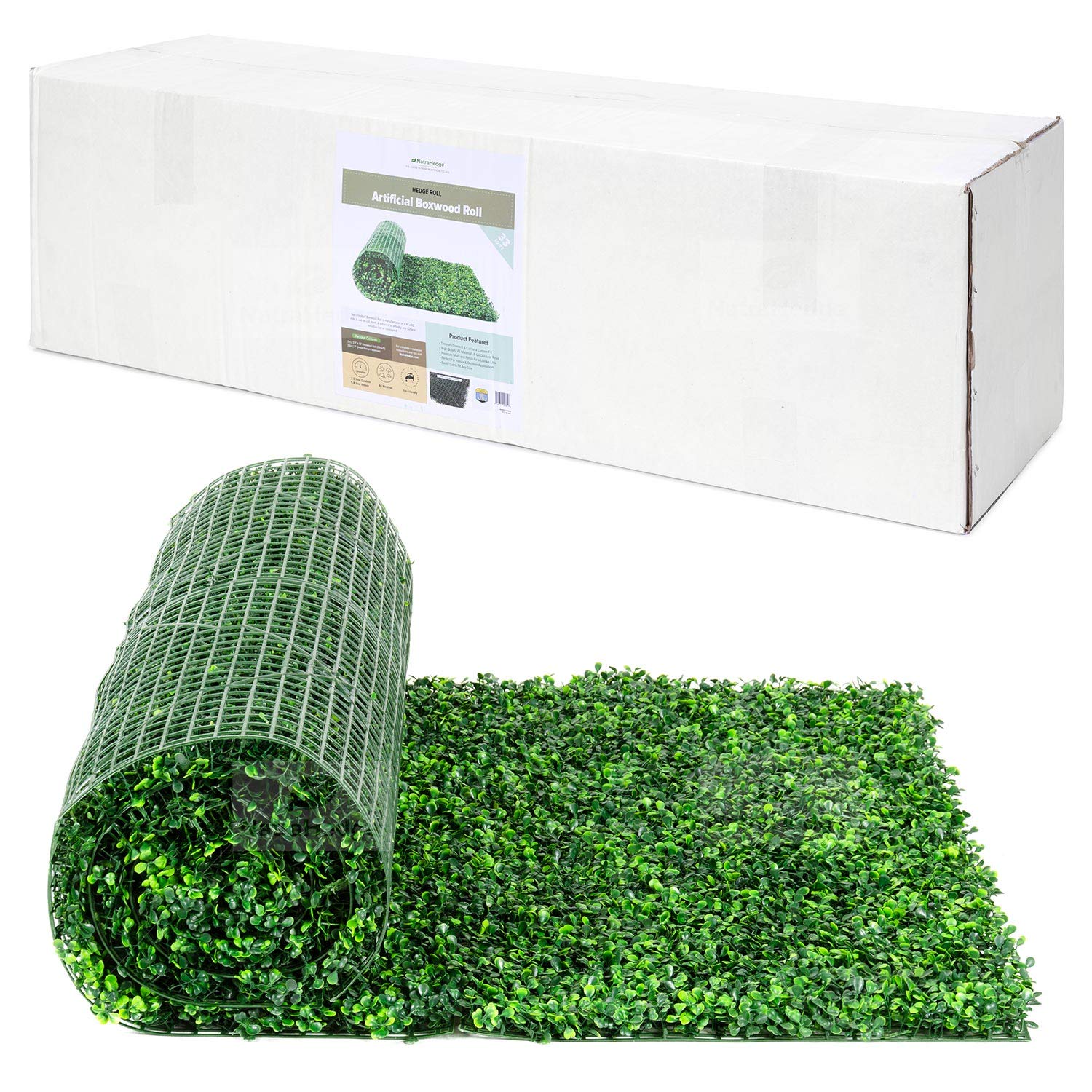 NatraHedge Artificial Boxwood Hedge Roll - 33 Sq Ft UV Protected Outdoor Privacy Screen - Light Green Faux Grass Panel for Fence, Garden, and Patio Decor