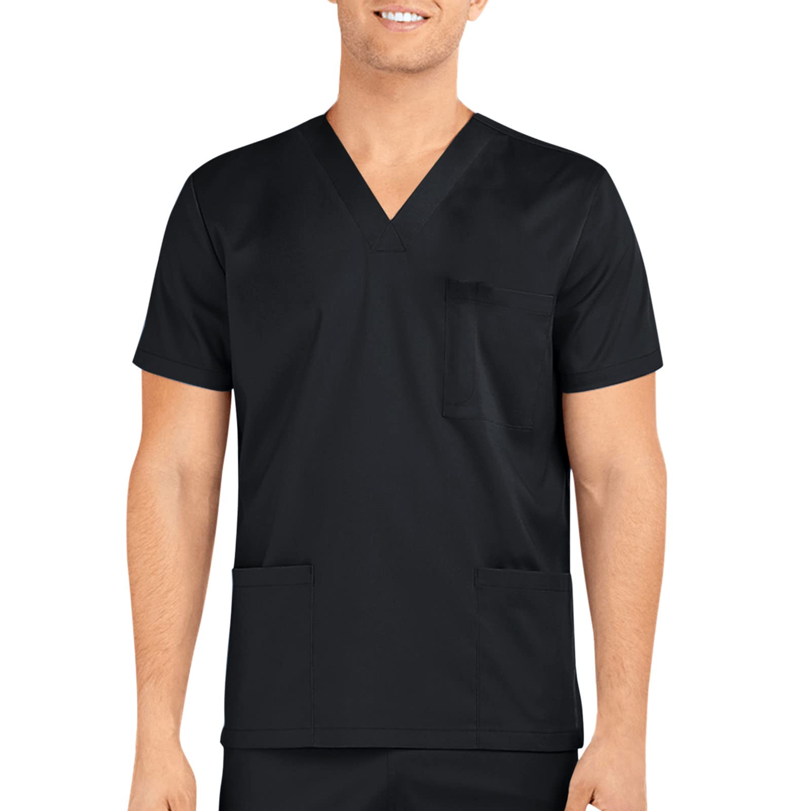 Men's Short Sleeve V-Neck T-Shirts with Pocket - Solid Color Work Shirts for Casual & Business Wear - Comfortable Cotton Tops for Daily Use, Office & Outdoor Activities