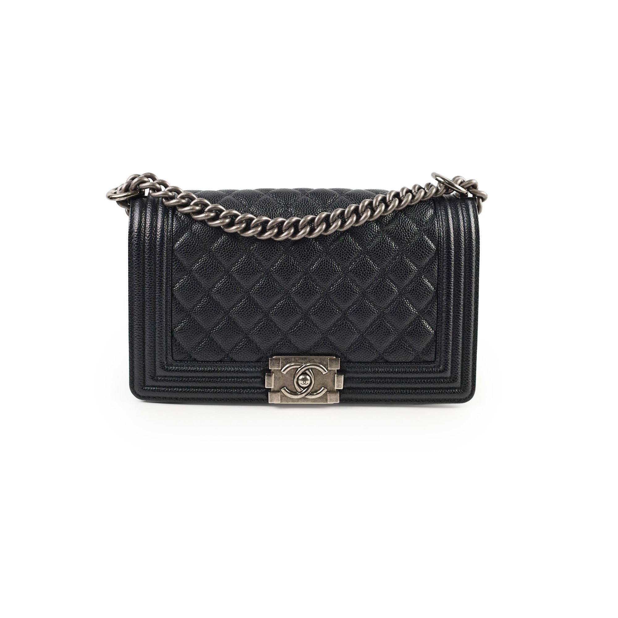 Chanel Old Medium Caviar Boy Black Leather Crossbody Bag - Luxury Designer Handbag for Women, Perfect for Evening Parties & Date Nights