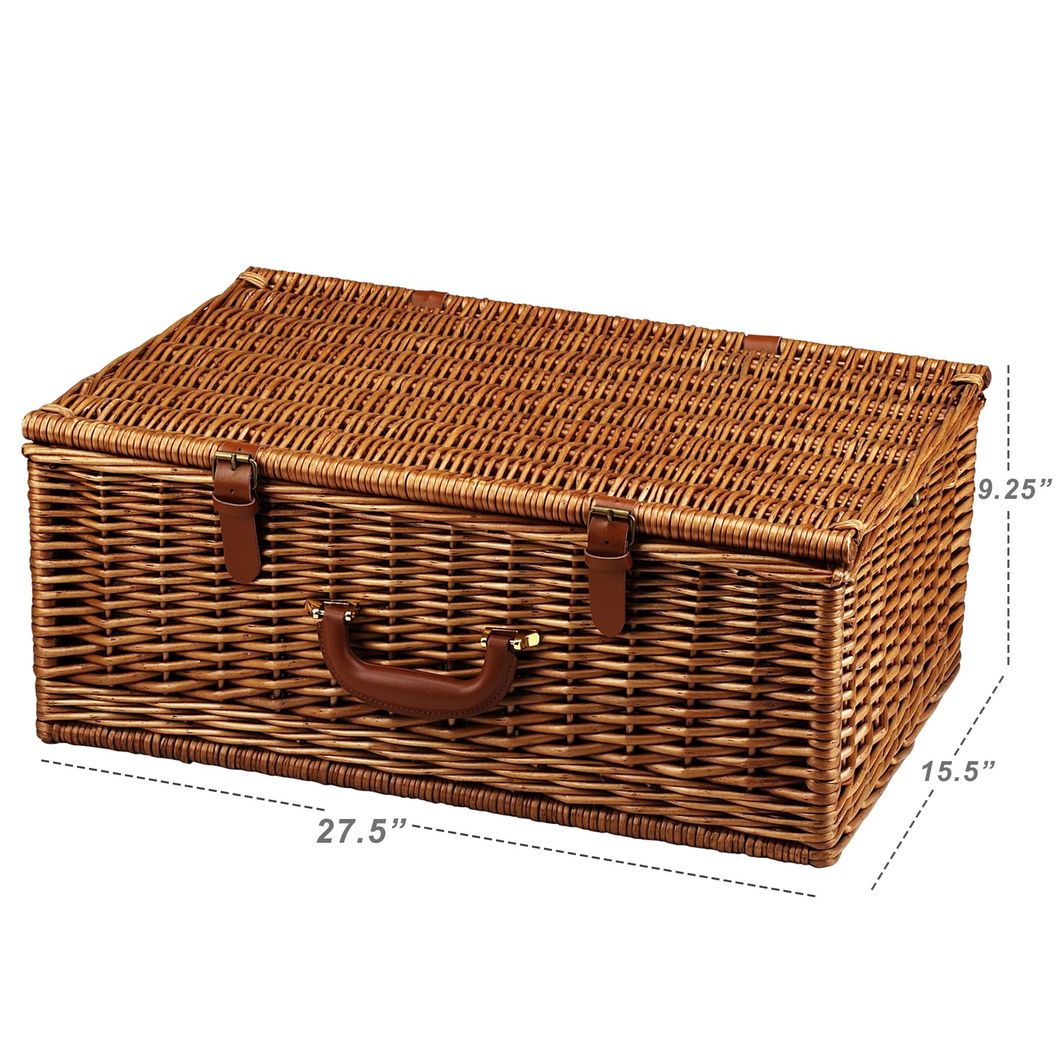 Premium English-Style Willow Picnic Basket Set for 4 - Includes Coffee Service & Blanket | Perfect for Outdoor Gatherings, Beach Trips & Garden Parties | Santa Cruz Collection