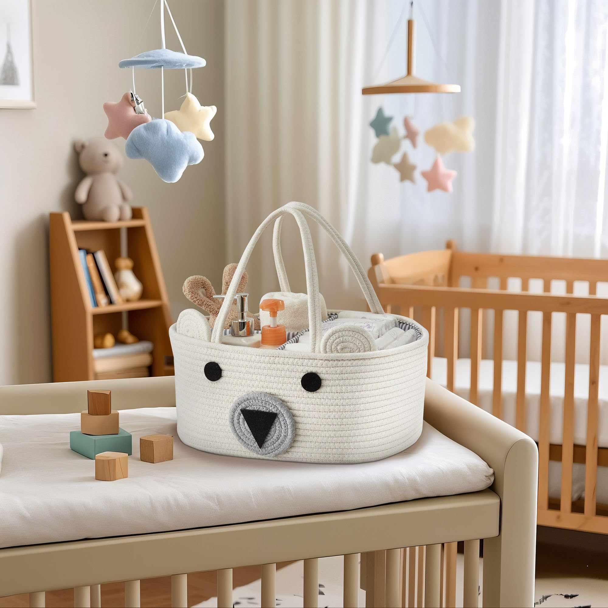 DECOMOMO Large Woven Teddy Bear Diaper Caddy Organizer Basket - Baby Nursery Storage for Diapers, Wipes & Essentials - Perfect for Baby Showers, New Parents & Nursery Decor