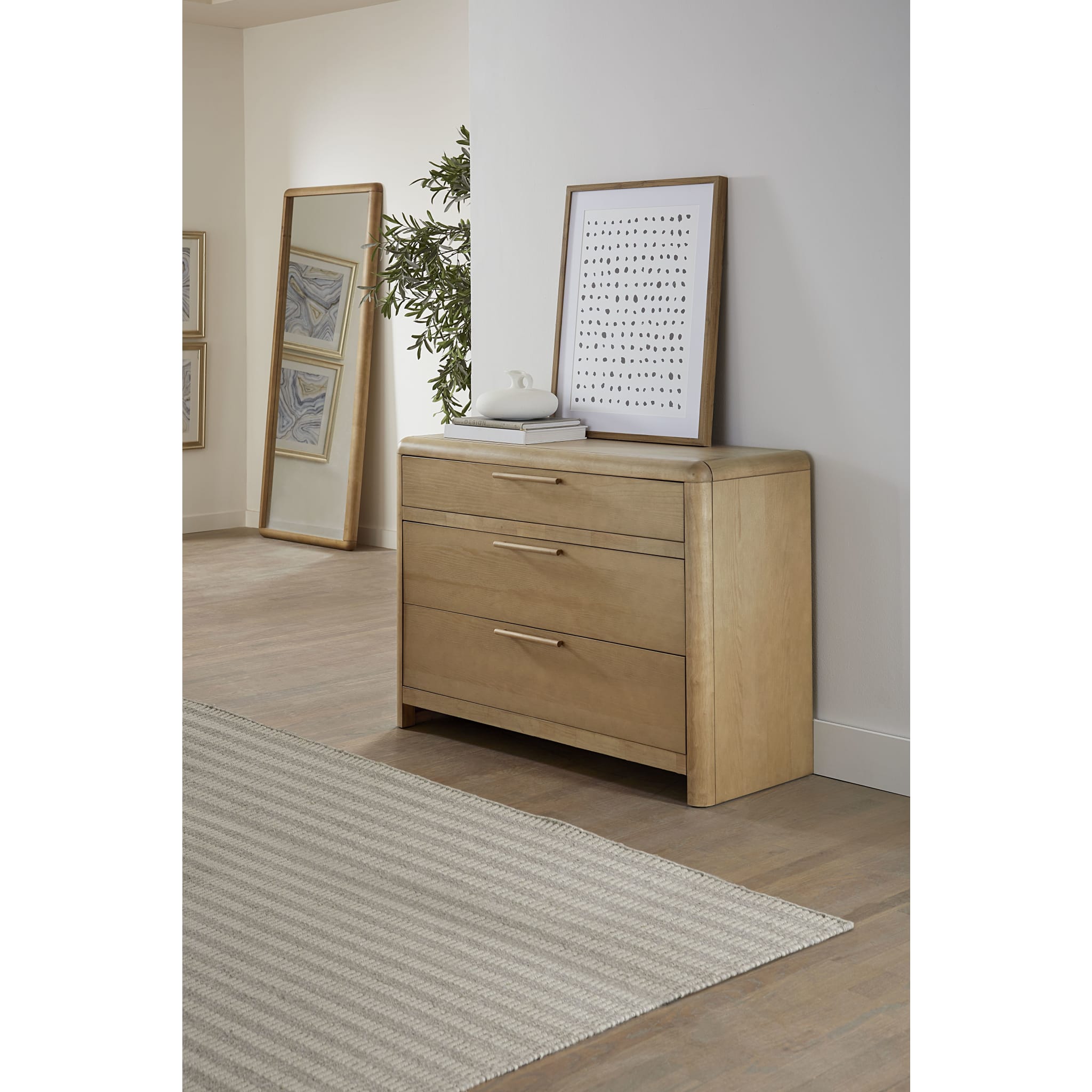 Furano 3-Drawer Ash Wood Bachelor Chest in Ginger Finish - Stylish Storage for Bedroom, Living Room, or Dorm Organization