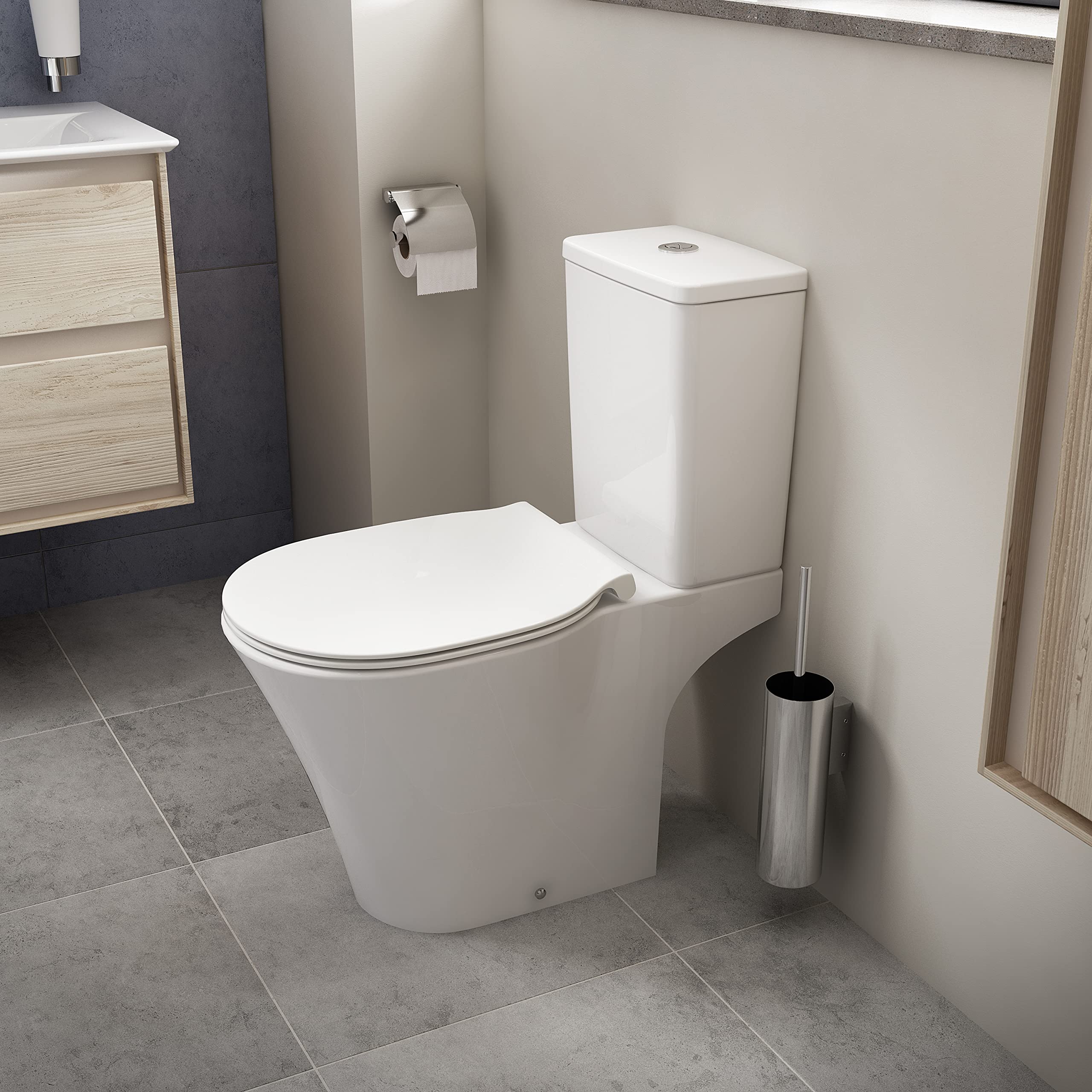 Connect N1382AA Chrome Wall-Mounted Toilet Paper Holder with Cover - Modern Bathroom Tissue Dispenser for Home & Commercial Restrooms