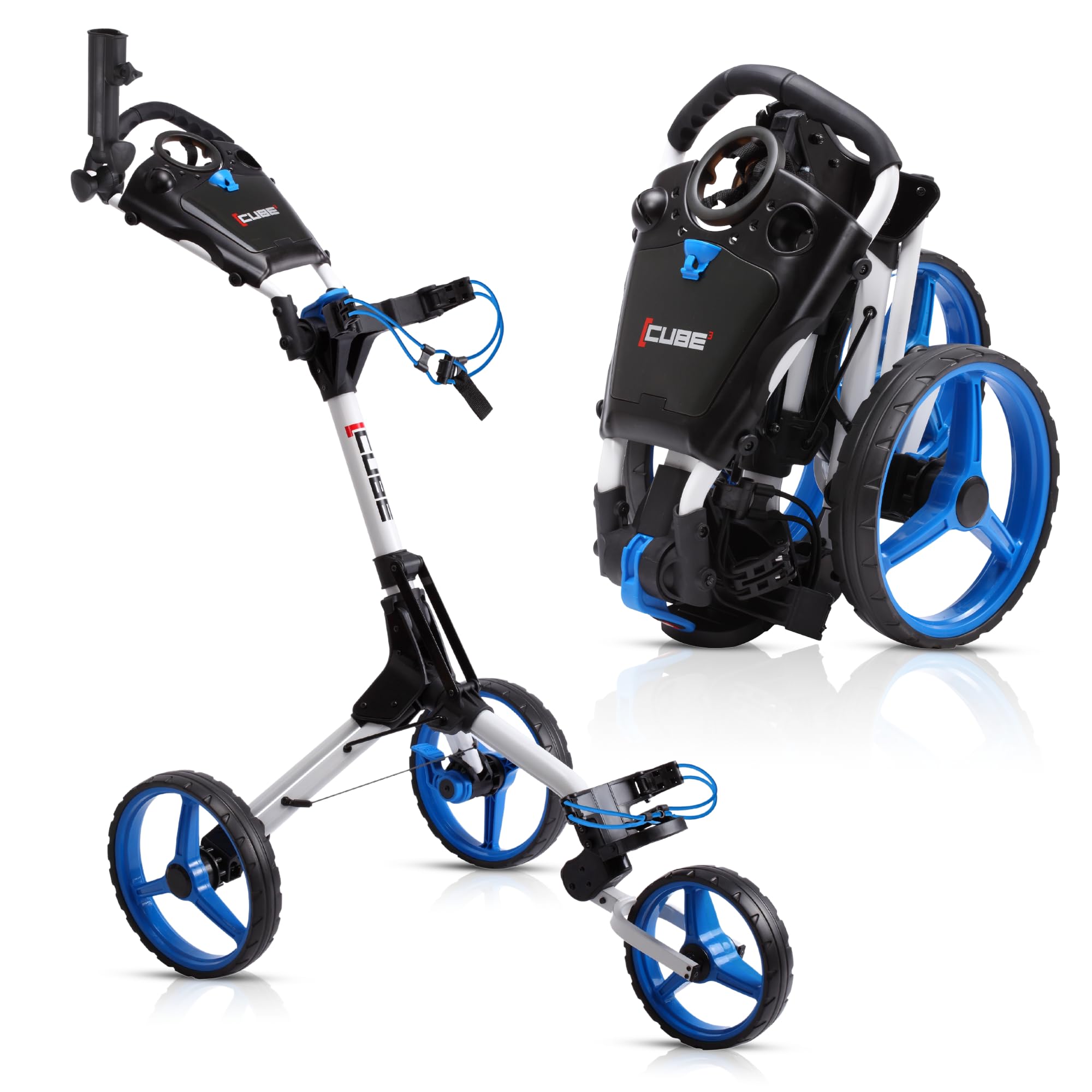 3 Wheel Push Pull Golf Cart - Compact Folding Lightweight Golf CART for Adults - Easy Two Step Open/Close Design - Choose Your Color - Perfect for Golf Courses, Parks & Outdoor Activities