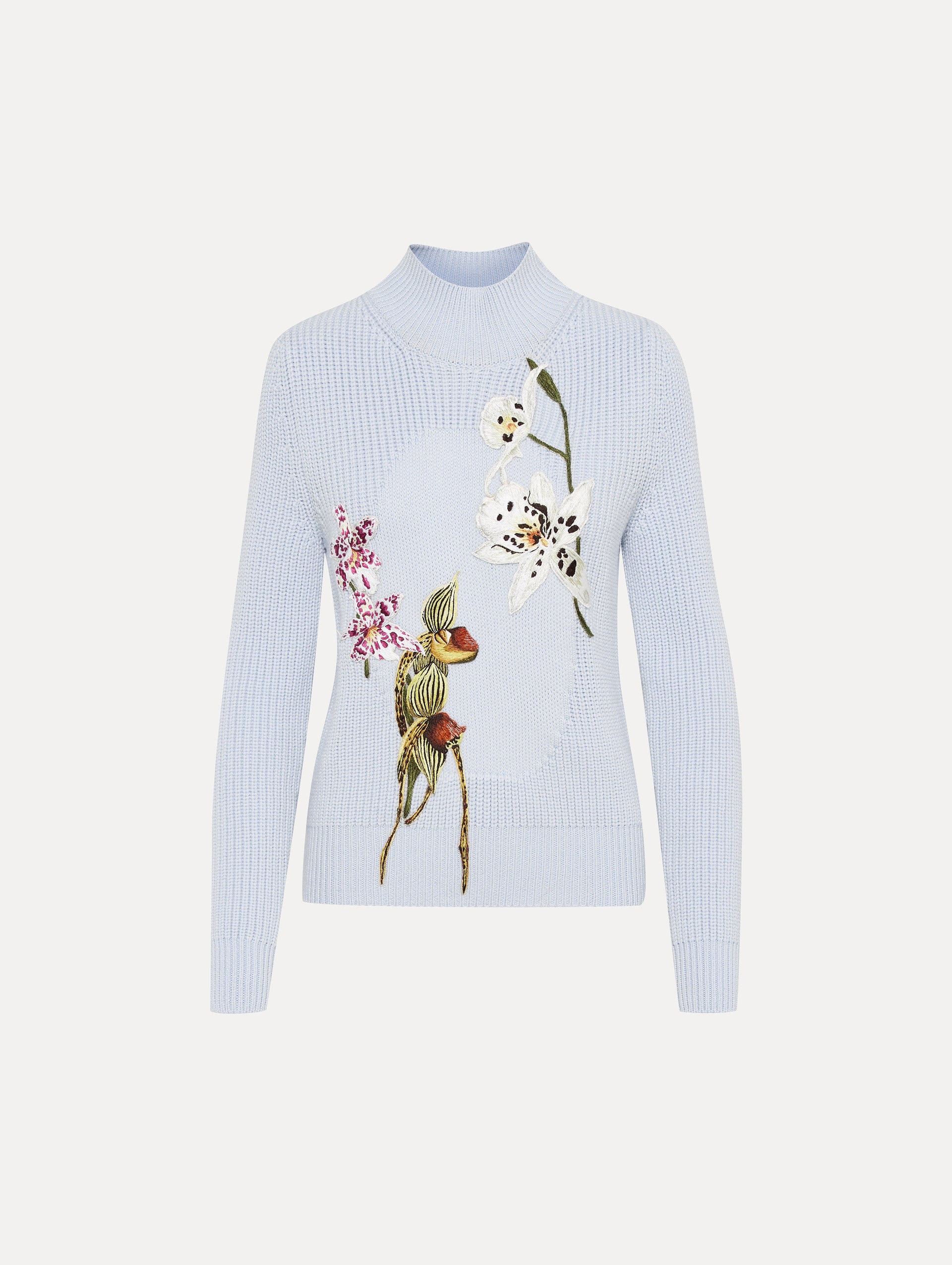 Orchid Embroidered Portrait Pullover Sweater - Elegant Floral Embroidered Women's Casual Knit Top for Fall & Winter | Perfect for Office Wear, Date Nights & Special Occasions