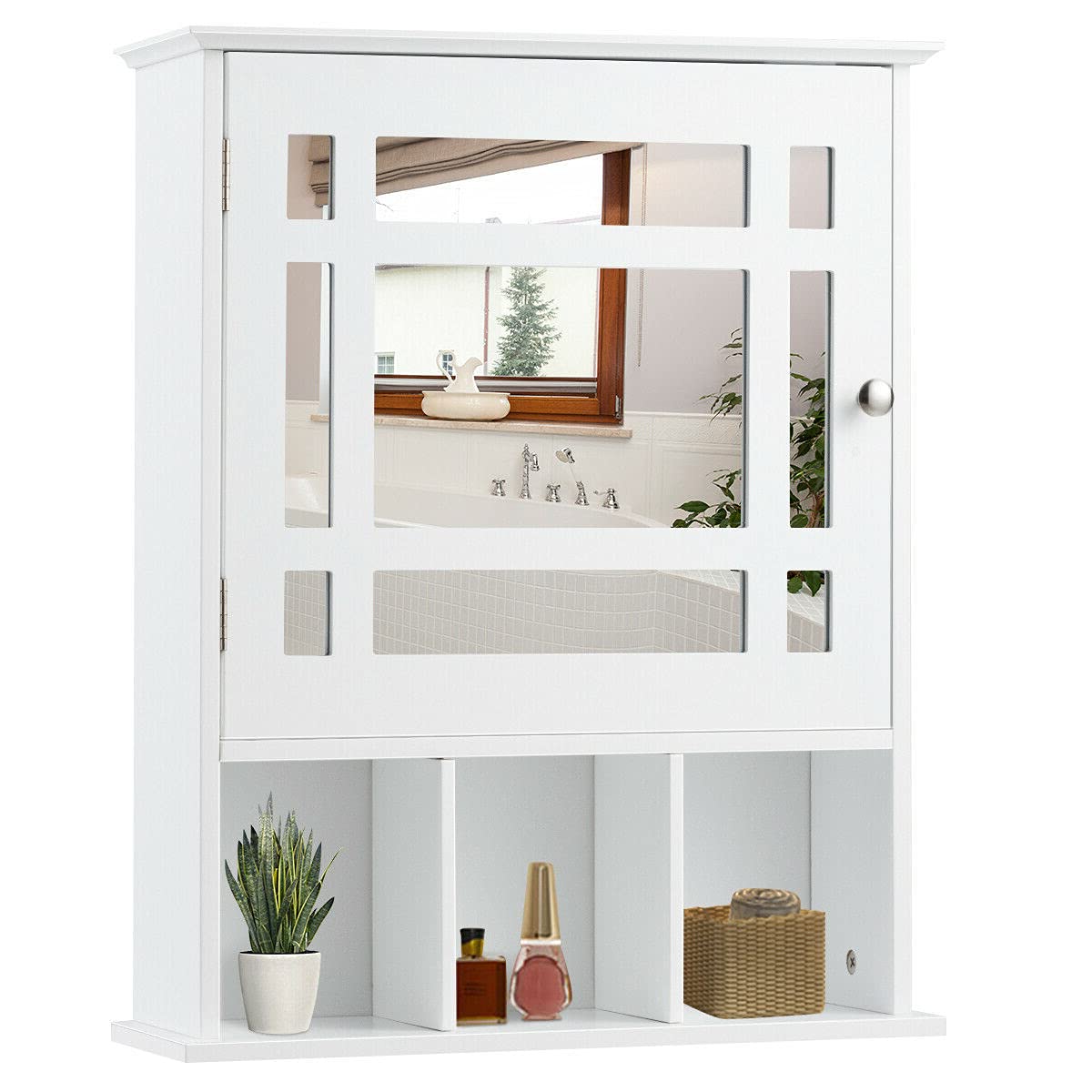 White Wall Mounted Bathroom Cabinet with 3 Open Compartments & Adjustable Shelf - Medicine, Toiletries & Makeup Storage Organizer - Perfect Above Sink Cabinet for Bathroom, Kitchen & Washroom Organization