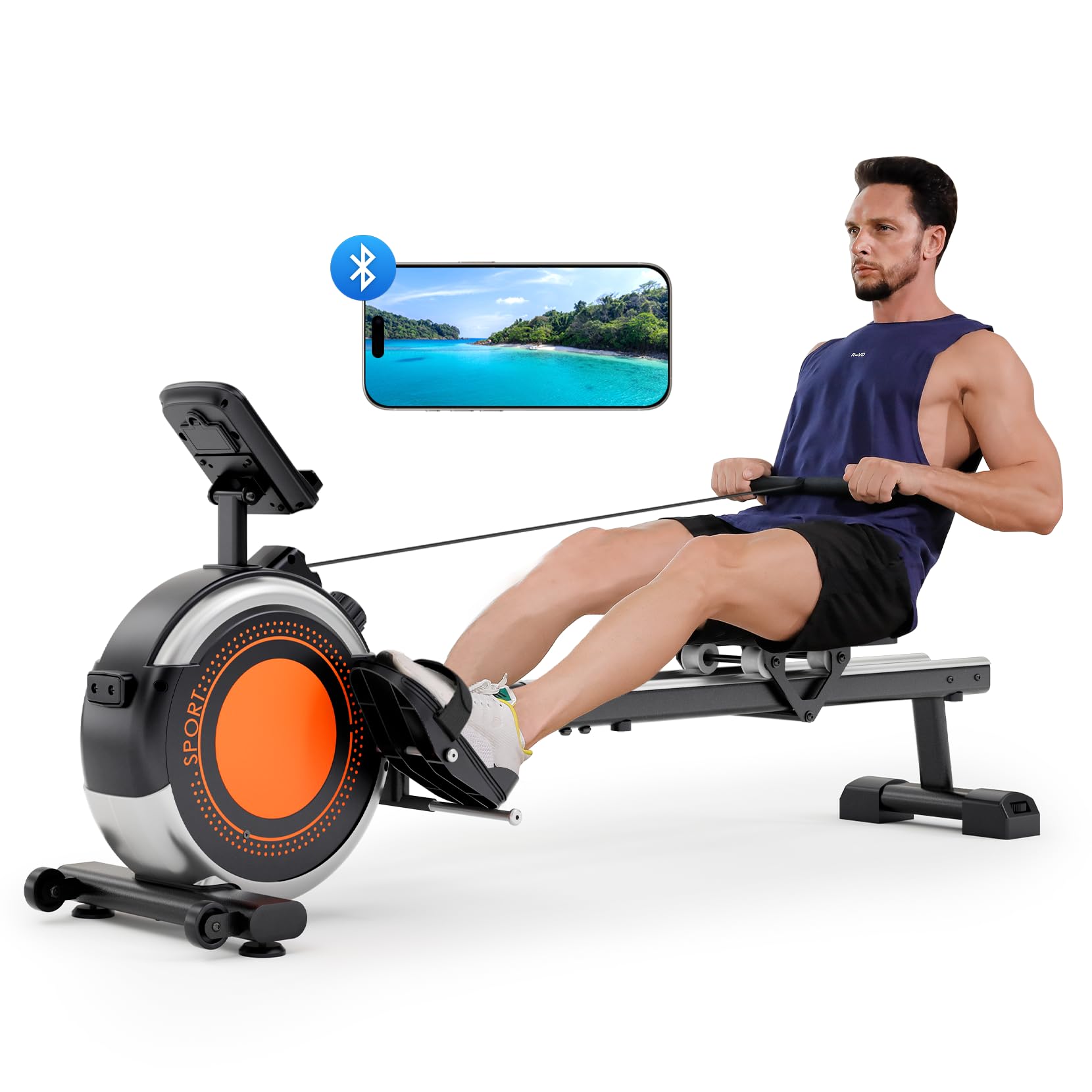 Dripex Magnetic Rowing Machine for Home Gym - 350 LBS Weight Capacity, 16-Level Resistance, Dual Slide Rail, Bluetooth Connectivity & LCD Monitor - Perfect for Full-Body Workouts, Cardio Training & Home Fitness