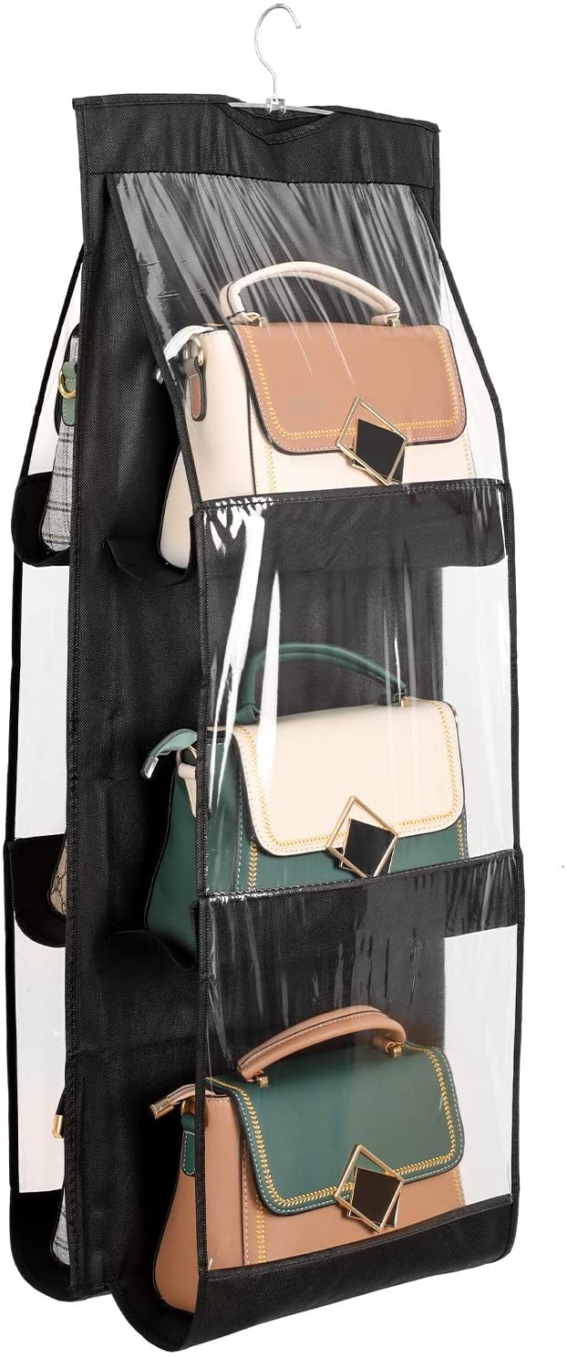 Upgraded Hanging Handbag Organizer for Women - Dustproof, Washable Purse Storage Closet - Black (1 Piece) - Perfect for Closet, Wardrobe & Travel Bag Organization