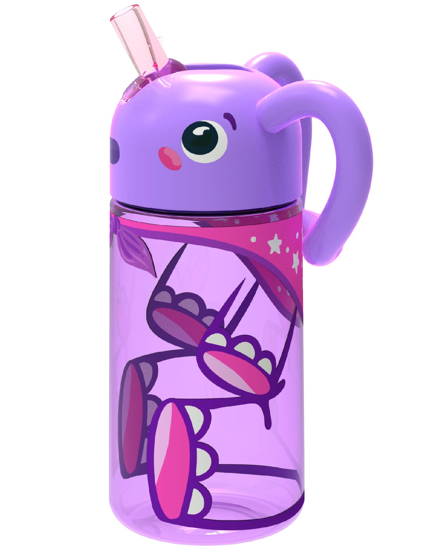 Move2Play Kids Elephant Water Bottle with Straw - BPA Free 16oz Leak Proof Toddler Water Bottle - Cute Animal Design for School, Daycare & Outdoor Activities