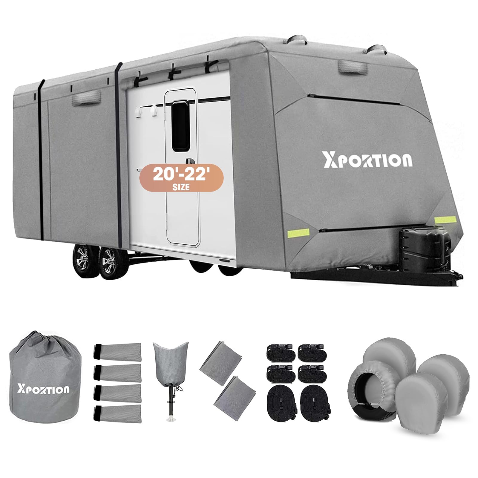 16ft to 36ft RV Cover - Waterproof & UV Resistant Travel Trailer Cover for 20-22ft Campers | Heavy Duty Camper Cover with Gutter Jack | Perfect for Outdoor Storage & Winter Protection