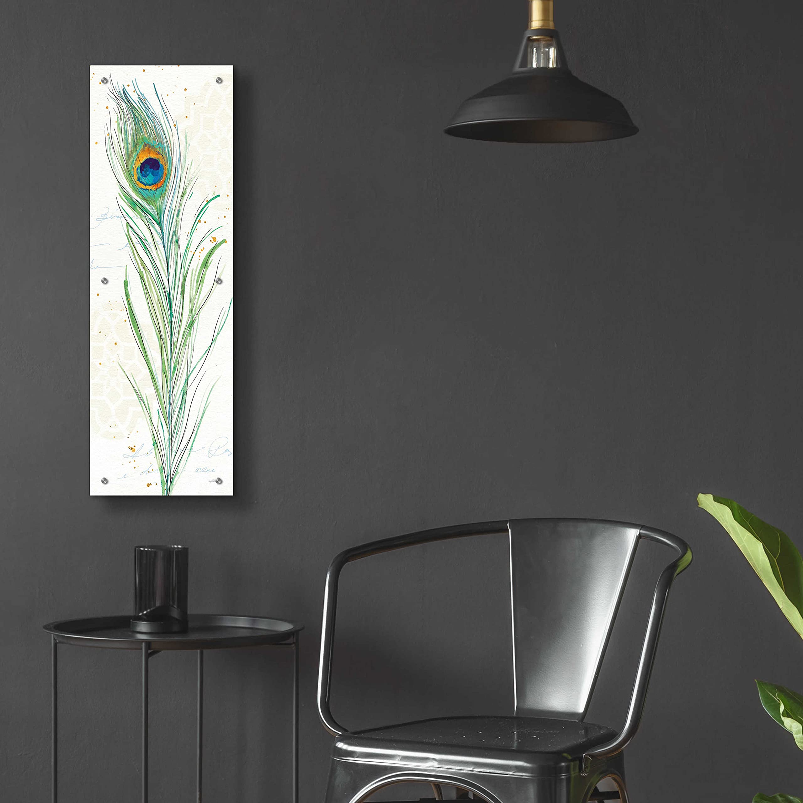 Epic Art 'Peacock Garden VI' by Ann Tavoletti - Vibrant Acrylic Glass Wall Decor 12x36 Inches - Perfect for Living Room, Bedroom & Office Decor