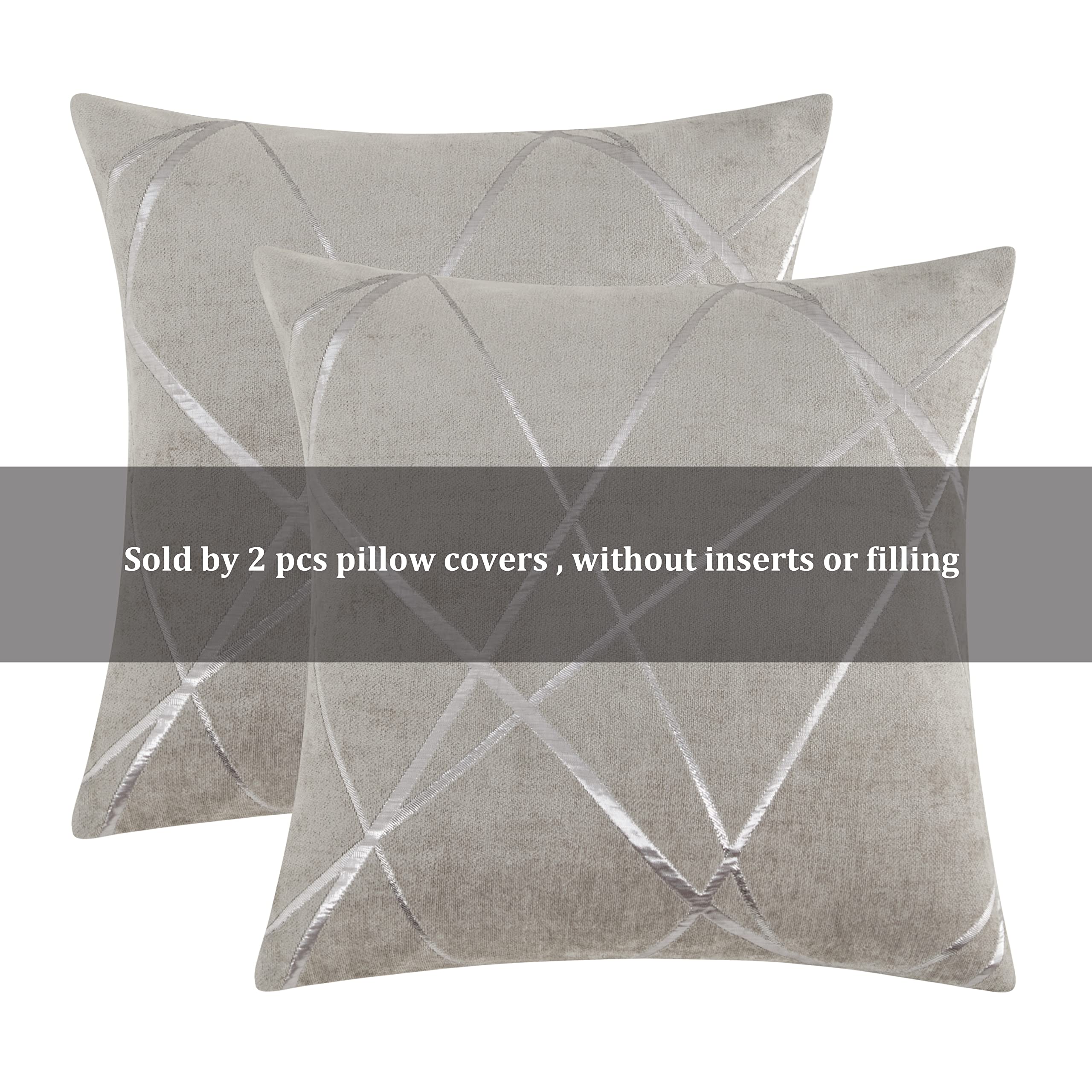 GIGIZAZA 24x24 Inch Decorative Couch Pillow Covers - Set of 2 Square Grey Luxury Sofa Cushion Covers with Thick Insert - Perfect for Living Room, Bedroom & Home Decor