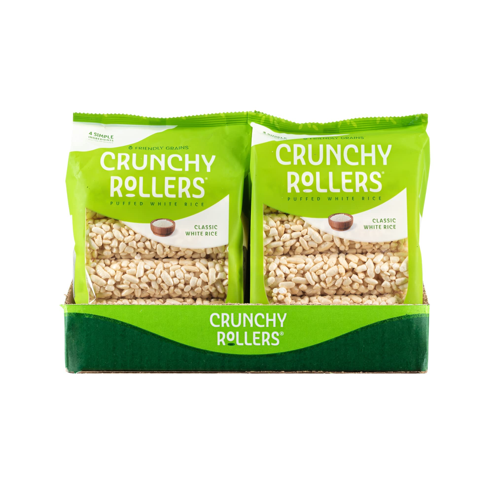 Crunchy Classic White Rice Rollers - Sweet & Crispy Puffed Rice Snacks for Adults & Kids | Healthy Gluten-Free Snack Rolls | 3.5oz Individual Packs (12x8) | Perfect for School Lunches, Office Snacks & On-the-Go Treats