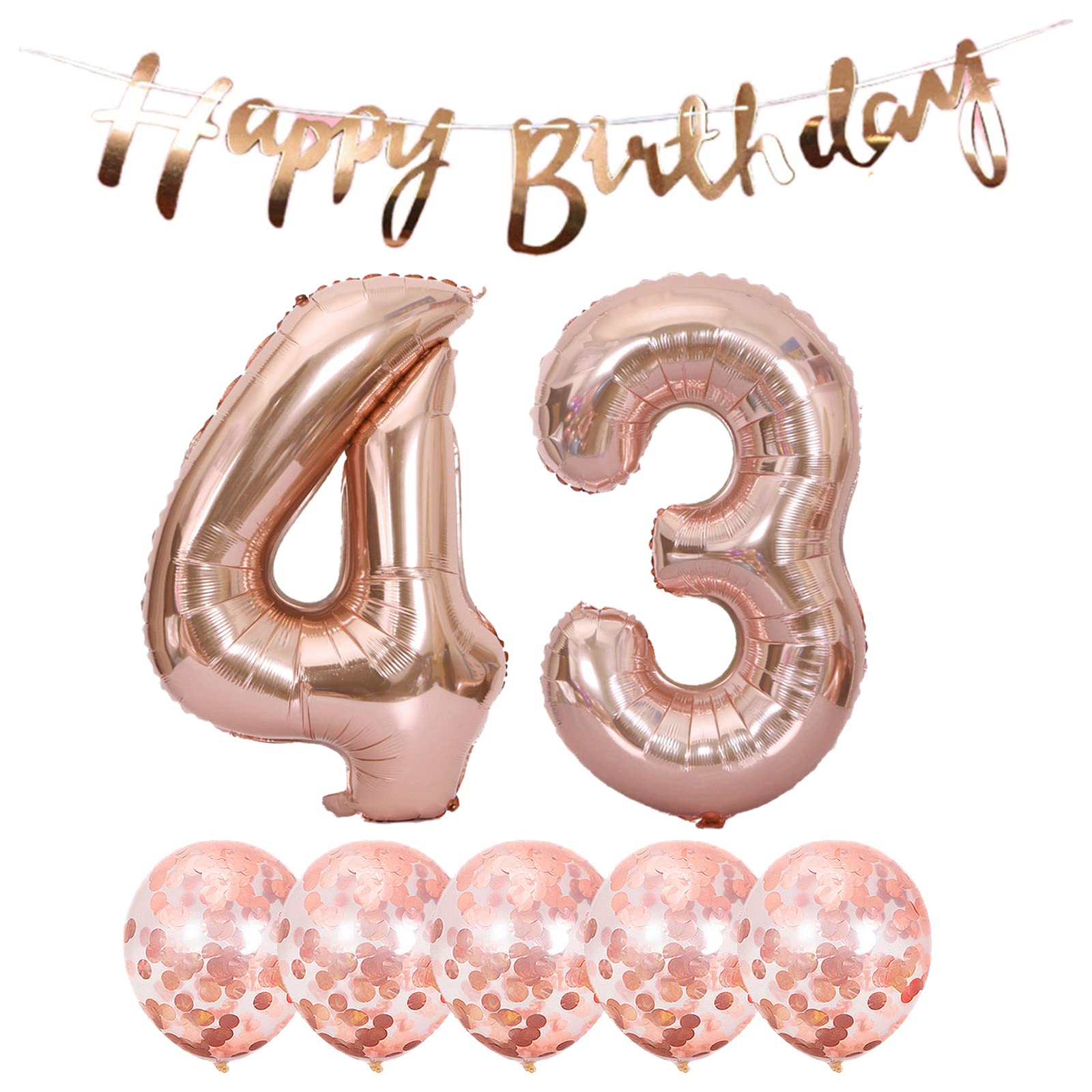 43rd Birthday Decorations Set - Happy Birthday Banner, Helium Balloons, Rose Gold Foil & Latex Balloons (Number 43) for 43 Years Old Party Supplies - Perfect for Adult Birthday Parties, Anniversary Celebrations & Milestone Events