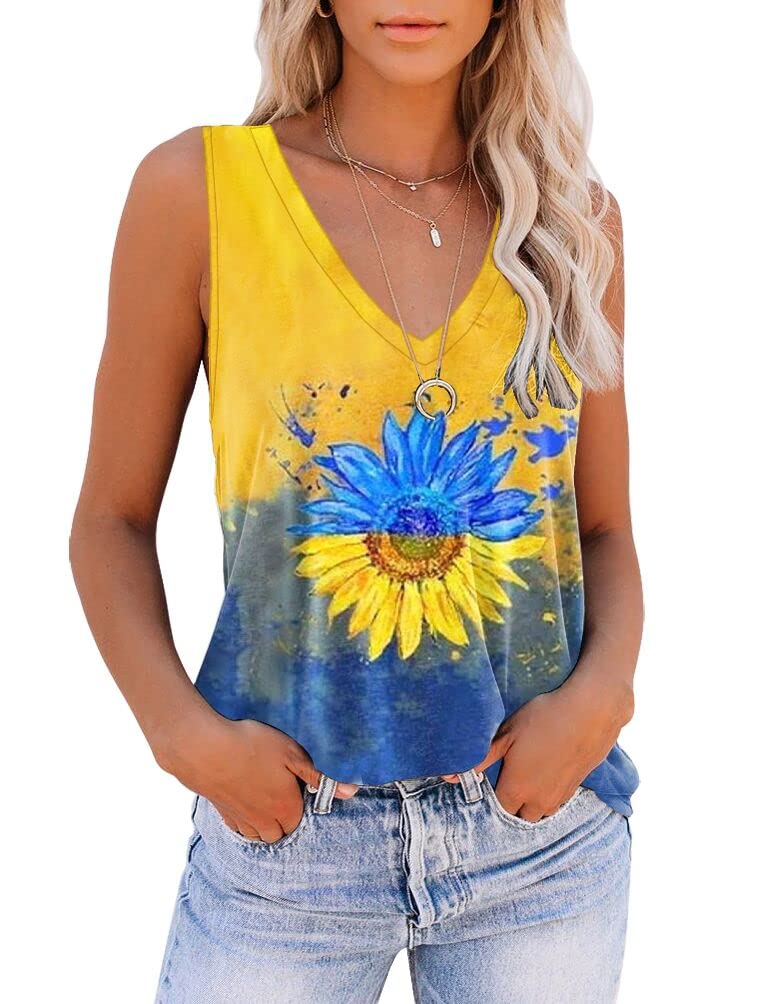 ETCYY Women's Summer V-Neck Tie Dye Tank Top - Sleeveless Loose Fit Printed Basic Tee - Casual Beachwear, Vacation Outfit & Everyday Comfort