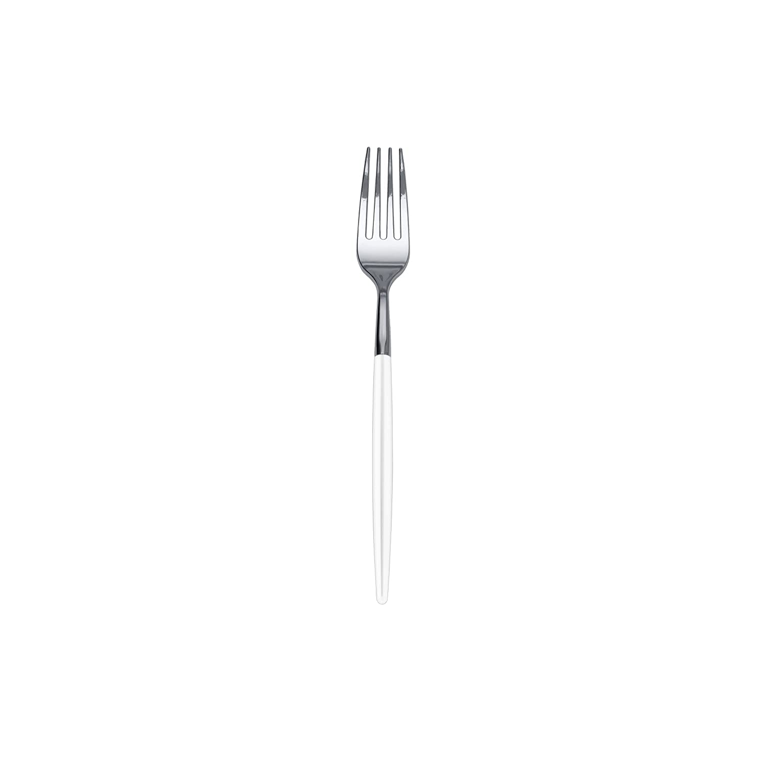 Trendables 120 Pack Heavy Duty Disposable Plastic Forks - Elegant Dual-Tone White & Silver Plastic Utensils for Weddings, Parties, Catering & Events - Perfect for Outdoor Dining, Picnics & Office Lunches
