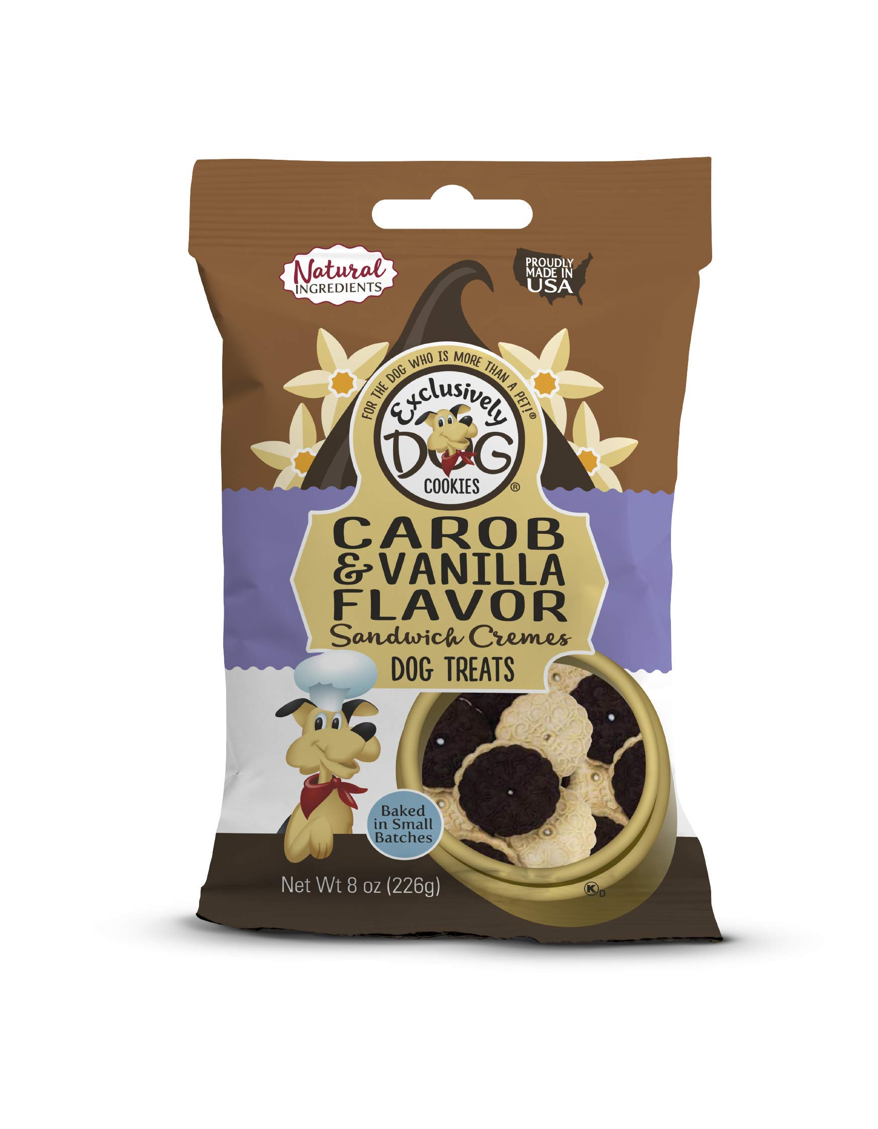 Exclusively Dog Pet Cookies Duplex Sandwich Cremes - Vanilla & Carob Flavor, 8oz (03600) | Healthy Treats for Training, Rewards & Special Occasions