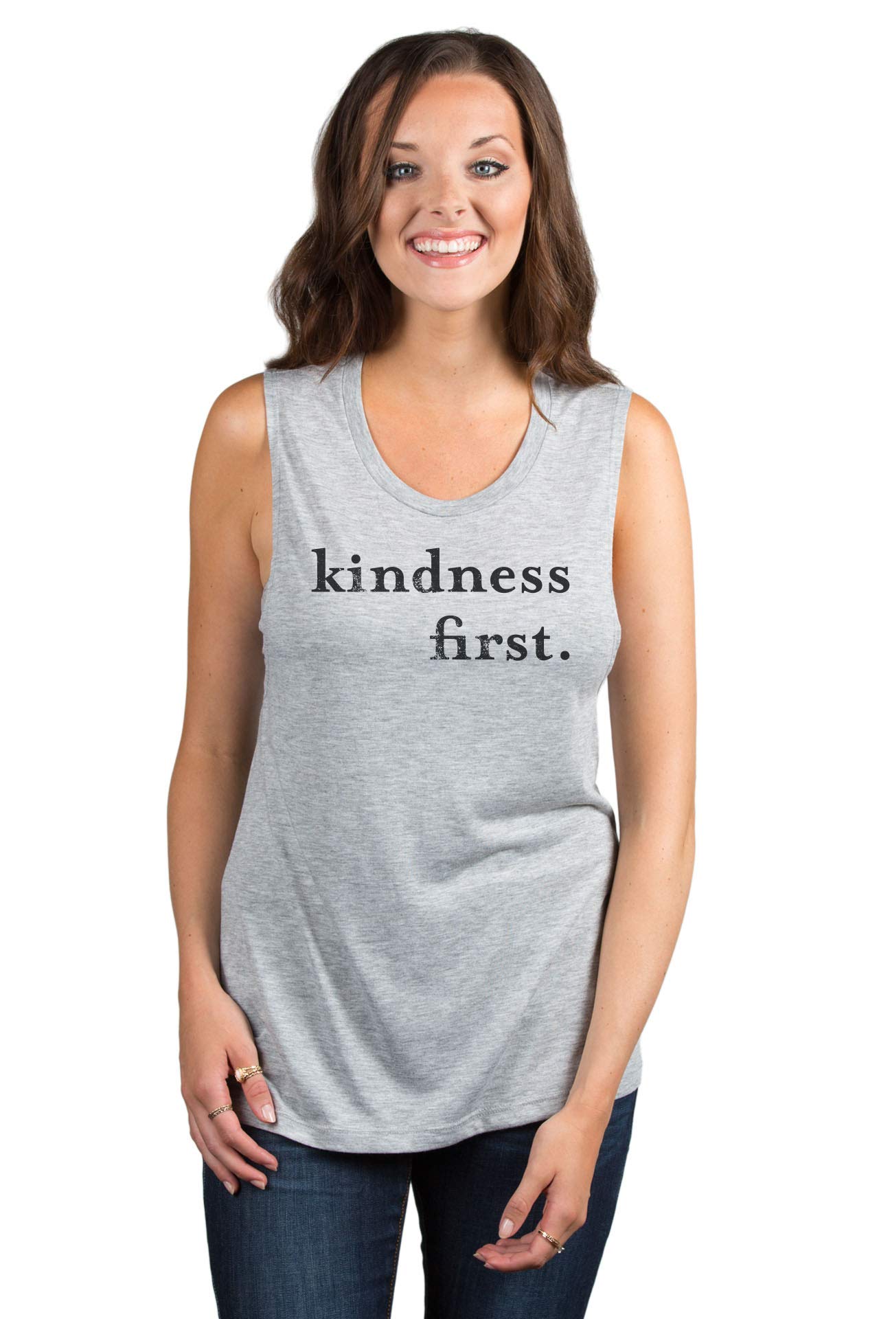 Kindness First Women's Sleeveless Muscle Tank Top - Soft Breathable Workout Tee for Gym, Yoga & Summer Casual Wear