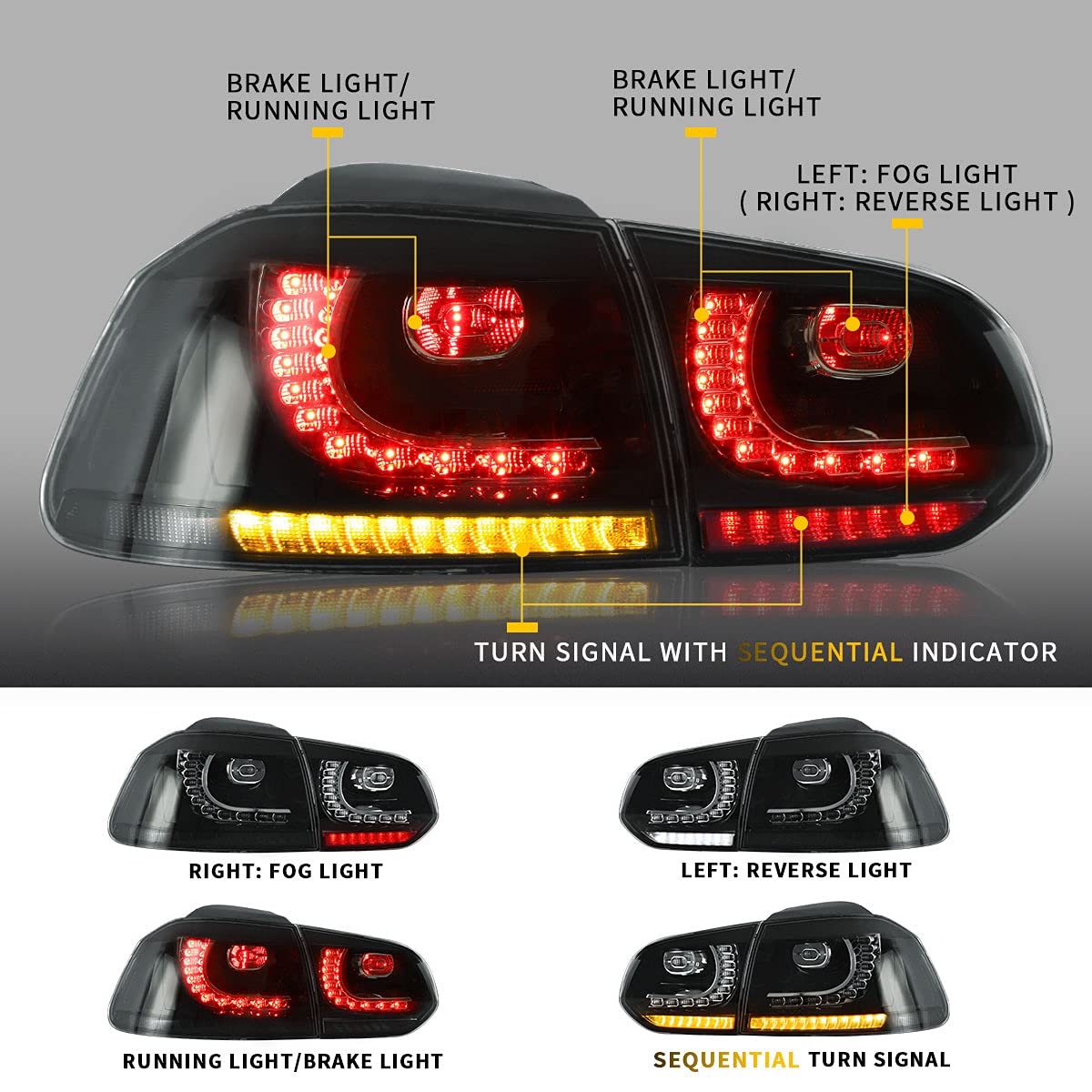 VLAND Smoked Tail Lights for 2010-2014 Volkswagen Golf 6 MK6 GTI & 2012-2013 Golf R - Black Lens Replacement - Upgrade Your Car's Style for Night Driving & Custom Look