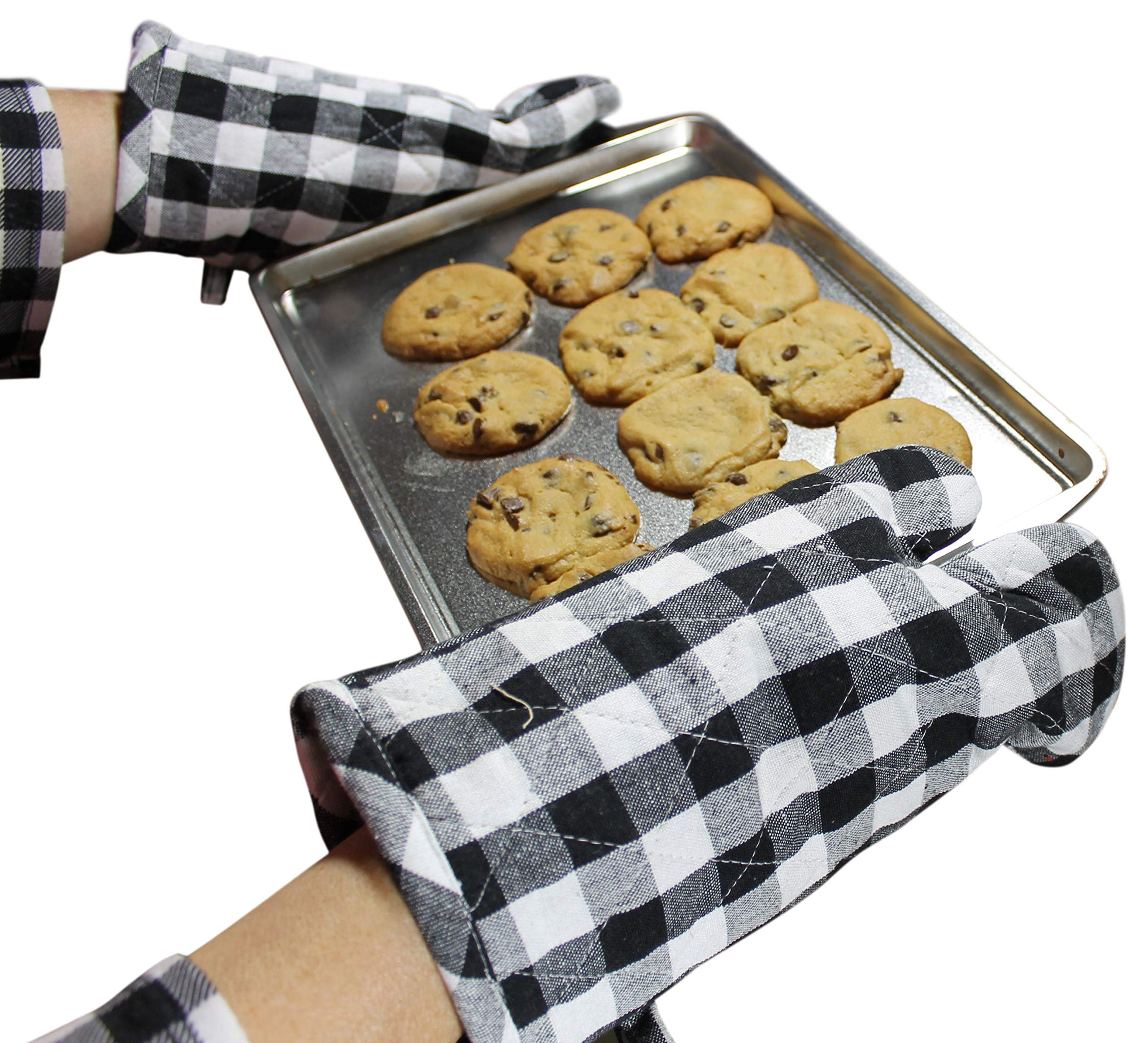 6-Piece Farmhouse Kitchen Linen Set - Premium Cotton Kitchen Towels, Oven Mitts & Pot Holders in Black - Perfect for Cooking, Baking and Home Decor