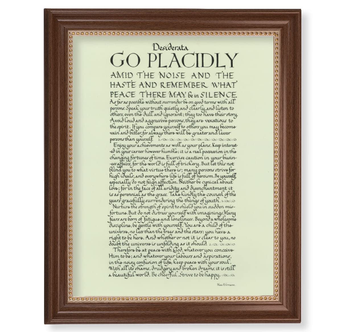 Go Placidly Framed Wall Art - Extra Large Classic Dark Walnut Wood Picture Frame with Gold Beaded Trim | Home Office Decor, Living Room Wall Decor, Housewarming Gift
