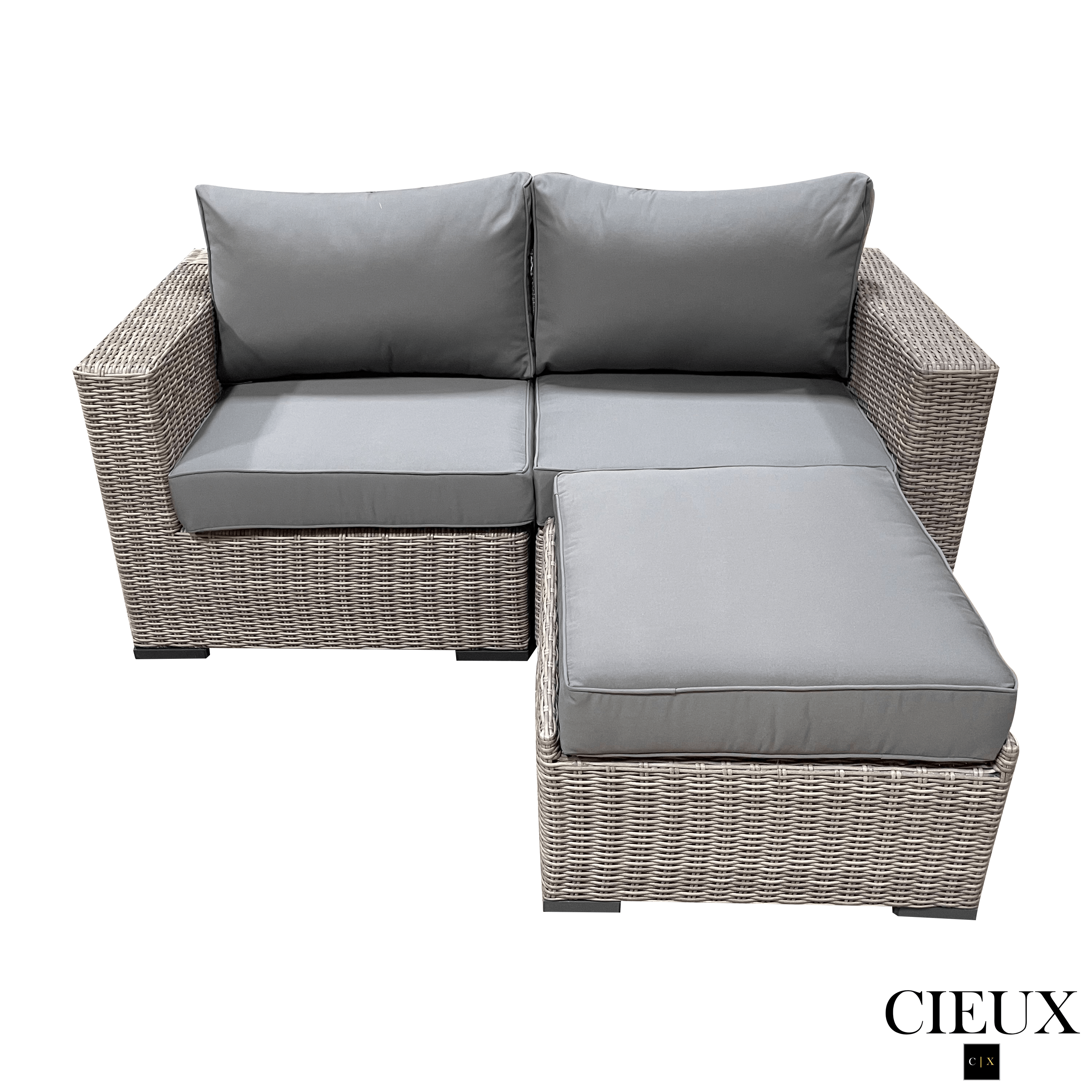 Grey Riviera Outdoor Patio Wicker Small Sectional Sofa with Sunbrella Canvas Charcoal Cushions - Perfect for Backyard, Poolside, and Garden Relaxation