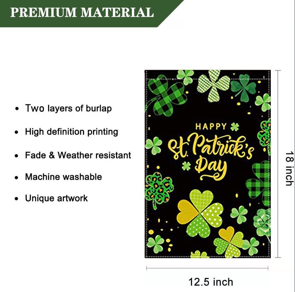 St. Patrick's Day Garden Flag - 12.5x18 Inch Double Sided Shamrock Clover Burlap Flag for Outdoor Decor, Yard & Patio Celebration | Perfect for Irish-Themed Parties & Spring Festivals