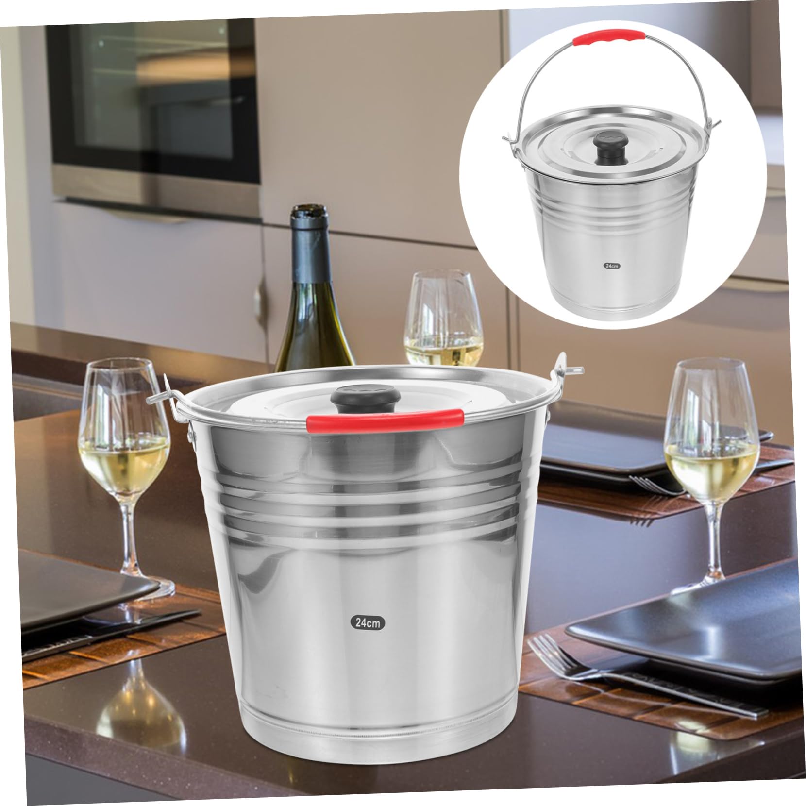 SOESFOUFU Stainless Steel Insulated Wine Bucket - Commercial Ice Bucket for Wine Chilling, Ice Storage & Portable Water Container | Perfect for Bars, Restaurants, Outdoor Parties & Home Use
