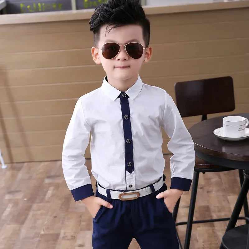Boys' Cotton Shirts for Kids Ages 2-10 Years | Korean Style Spring & Autumn Blouses with Necktie | Perfect for School, Parties & Special Occasions